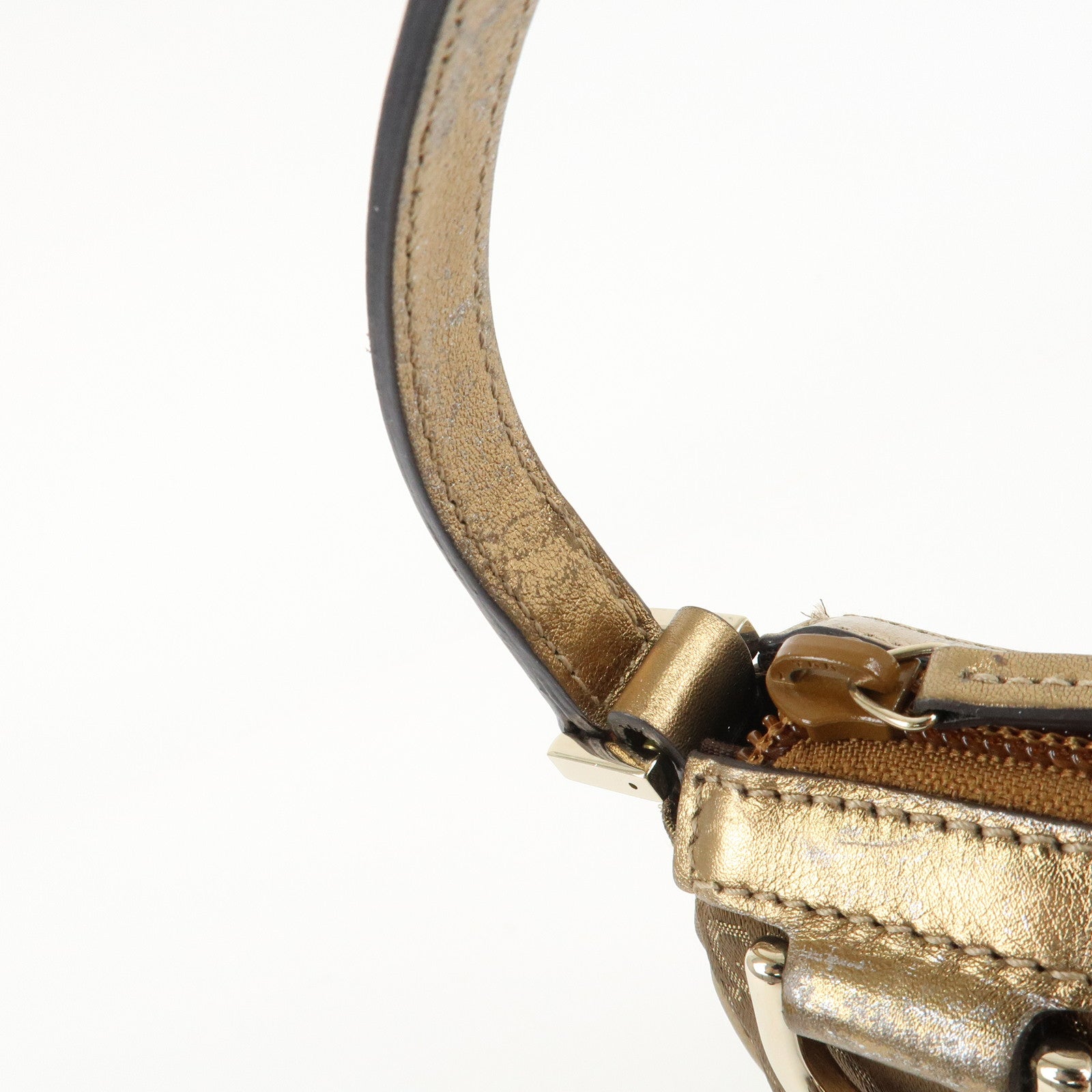 GUCCI Abbey Guccissima GG Satin Leather Hand Bag Gold 145750 Used