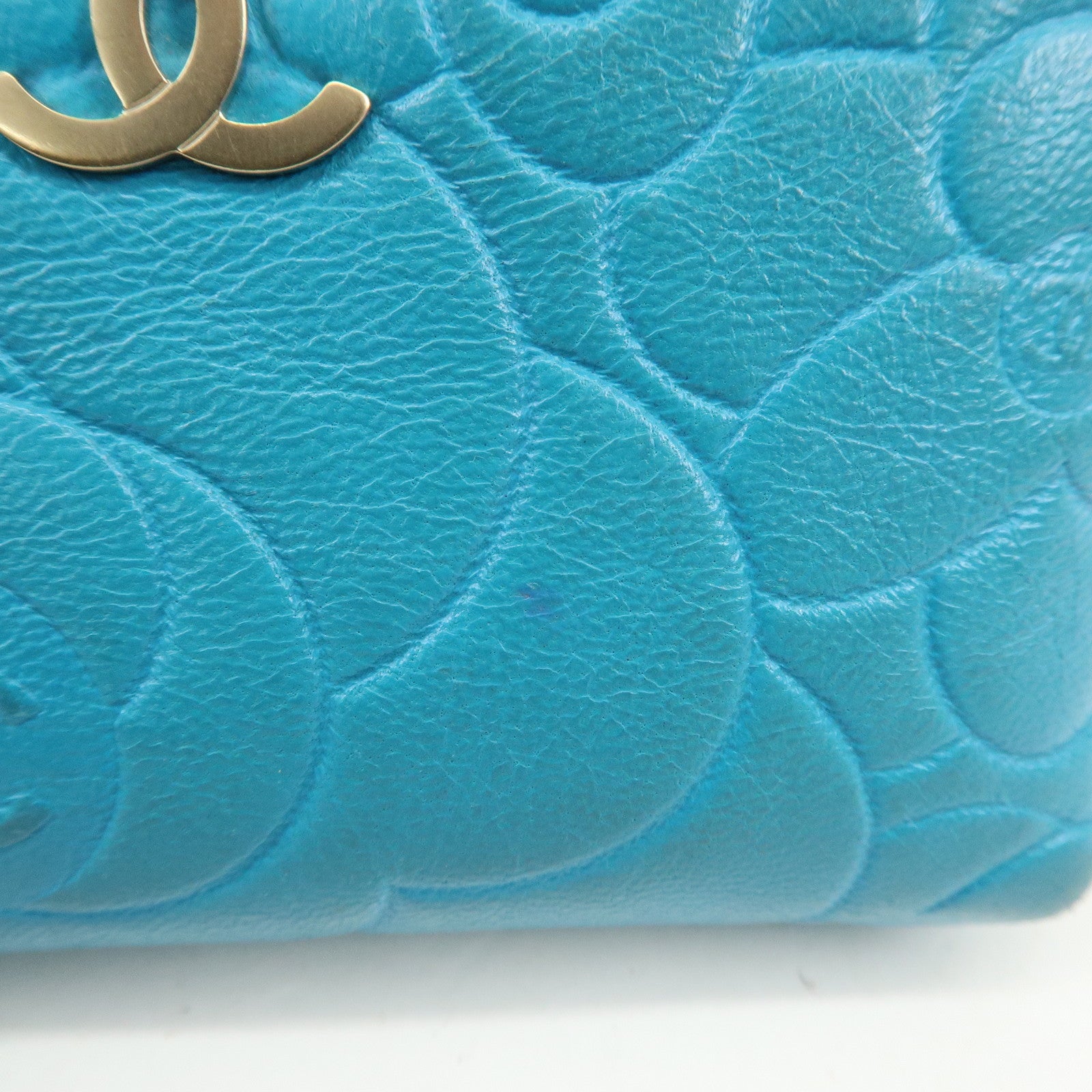 CHANEL Camellia Coco Mark Lamb Skin Coin Case Blue A50090