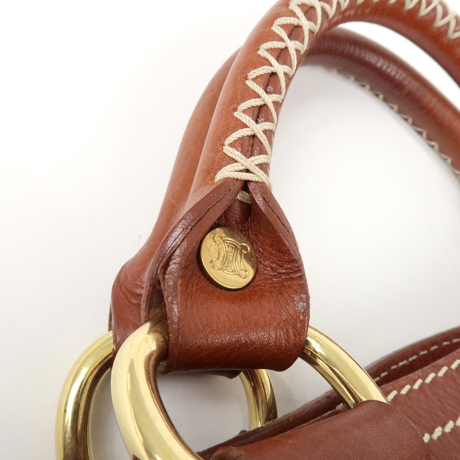 CELINE Macadam Stamped Leather Boogie Hand Bag Brown Gold HDW Used