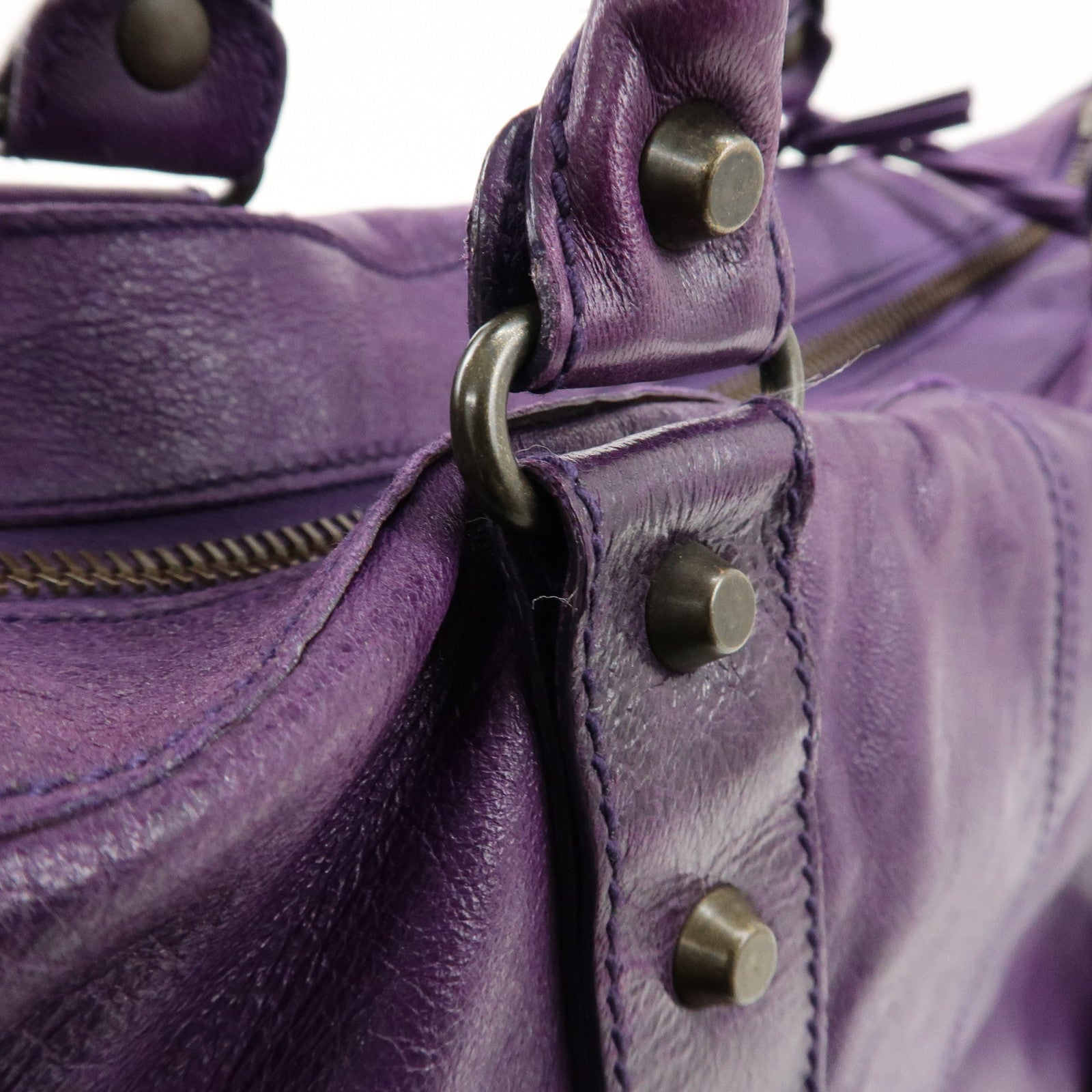 BALENCIAGA Leather The Weekender Tote Bag Purple 110506