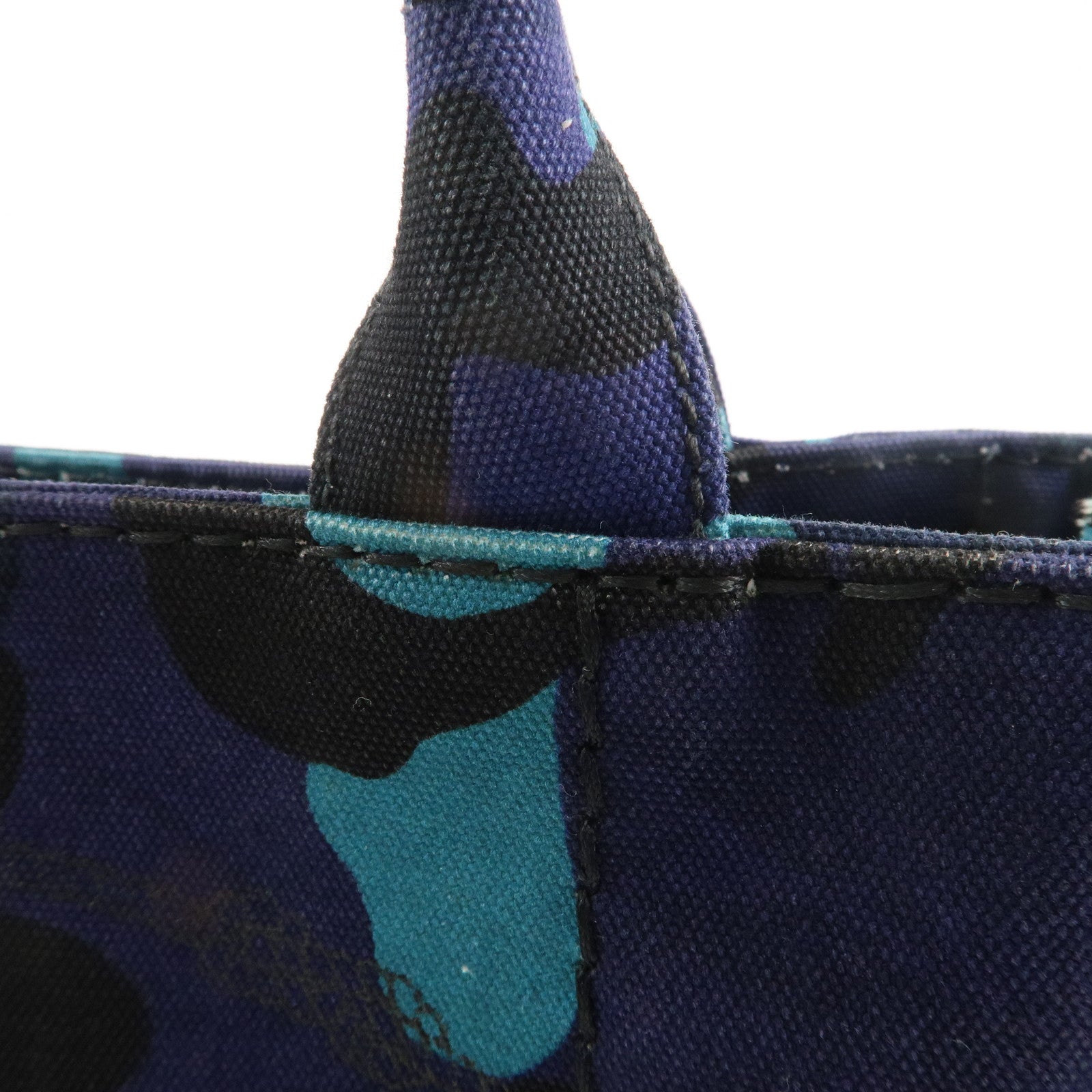 PRADA Logo Canapa Canvas Tote Bag Hand Bag Camouflage Blue B2642B