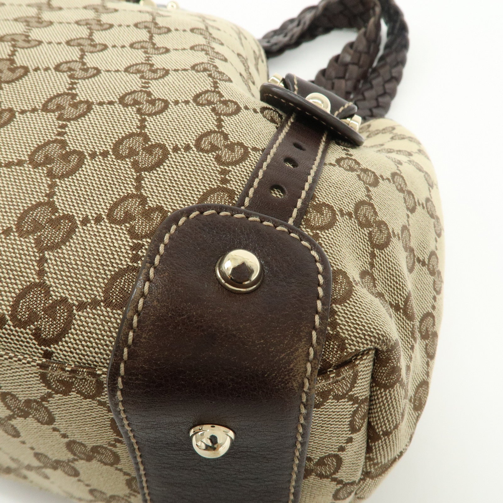 GUCCI Horsebit GG Canvas Leather Tote Bag Beige Brown 162900