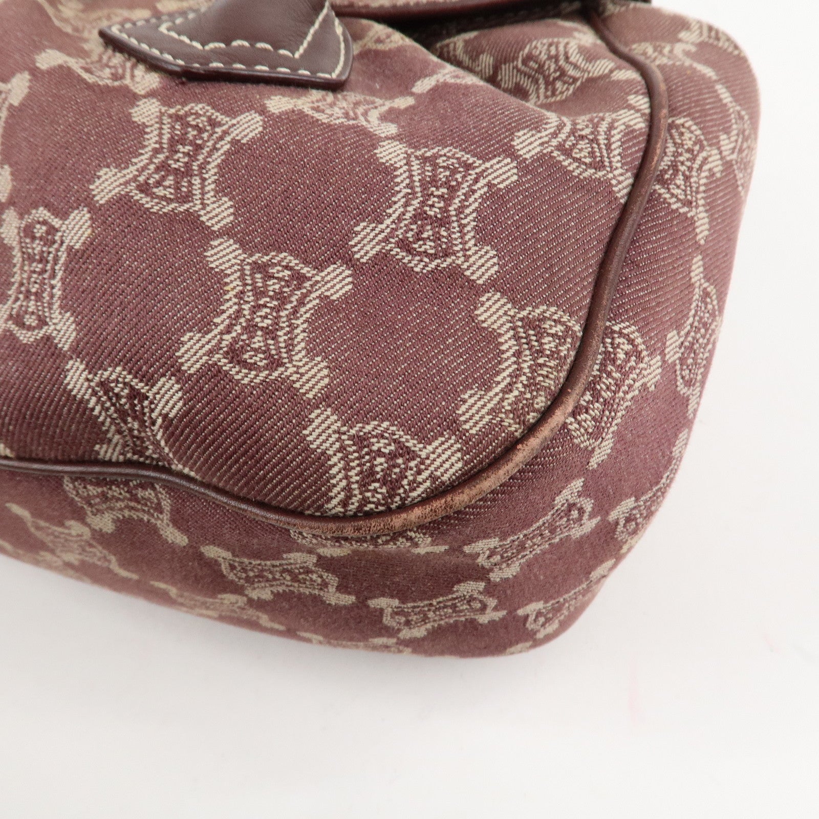 CELINE Macadam Denim Leather Tote Shoulder Bag Bordeaux White Used