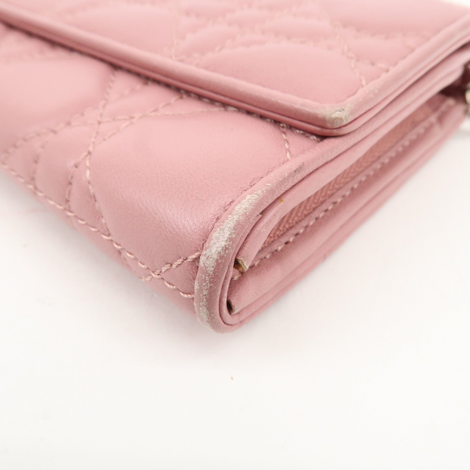 Christian Dior Cannage Dior Leather Chain Wallet Pink