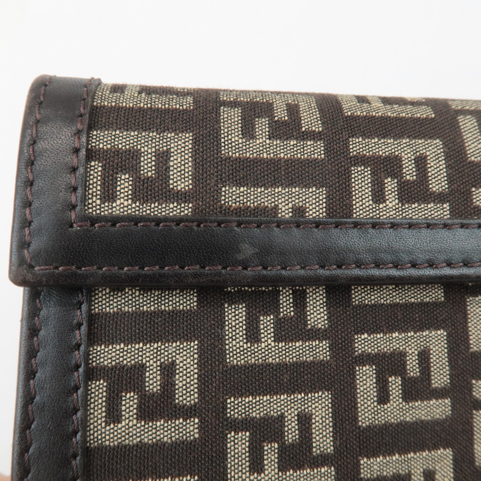 FENDI Zucchino Canvas Leather Planner Cover Dark Brown Beige Used