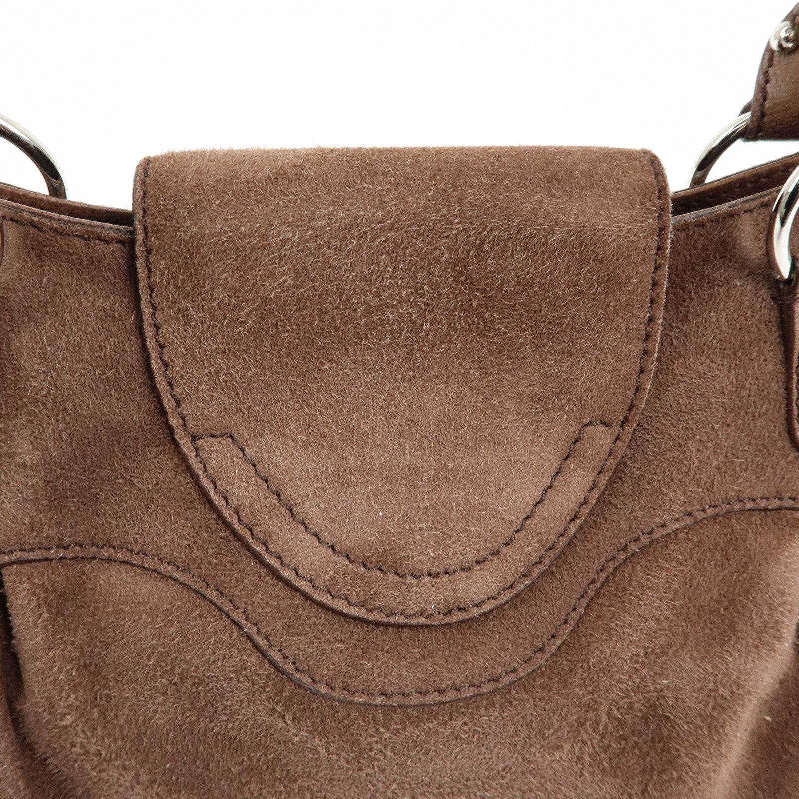 Ferragamo Gancini Suede Leather Shoulder Bag Hand Bag Brown