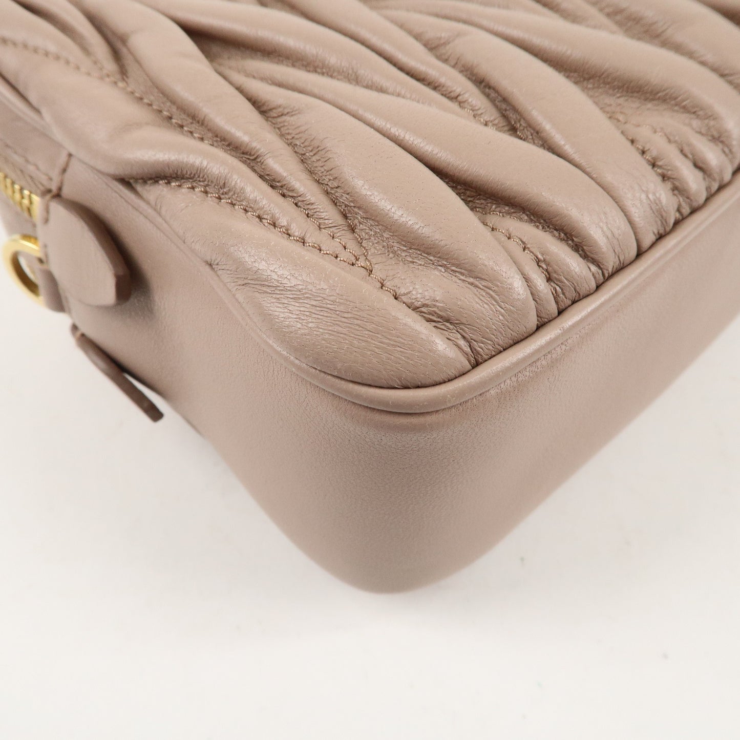 MIU MIU Matelasse Lamb Leather Shoulder Bag Pink Beige 5BH539