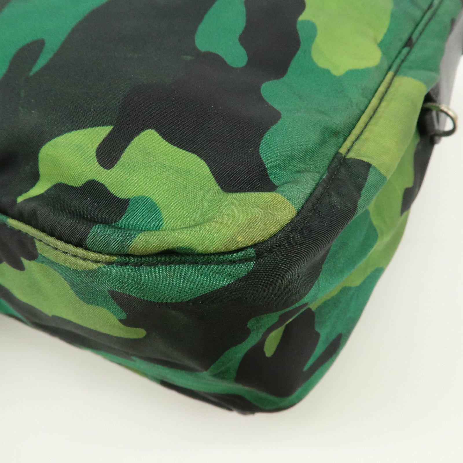 PRADA Logo Nylon Leather Camouflage Shoulder Bag Green Black Used