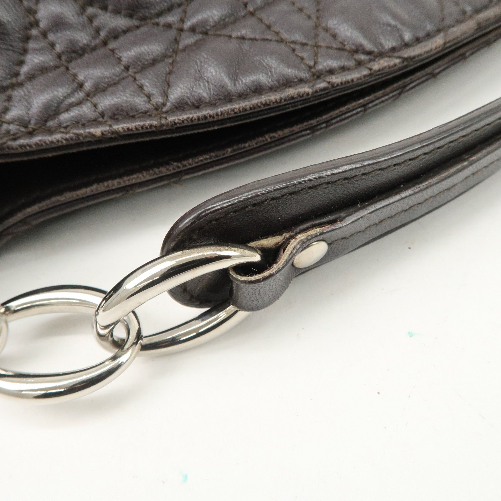 Christian Dior Cannage Leather Chain Shoulder Bag Logo Charm Used