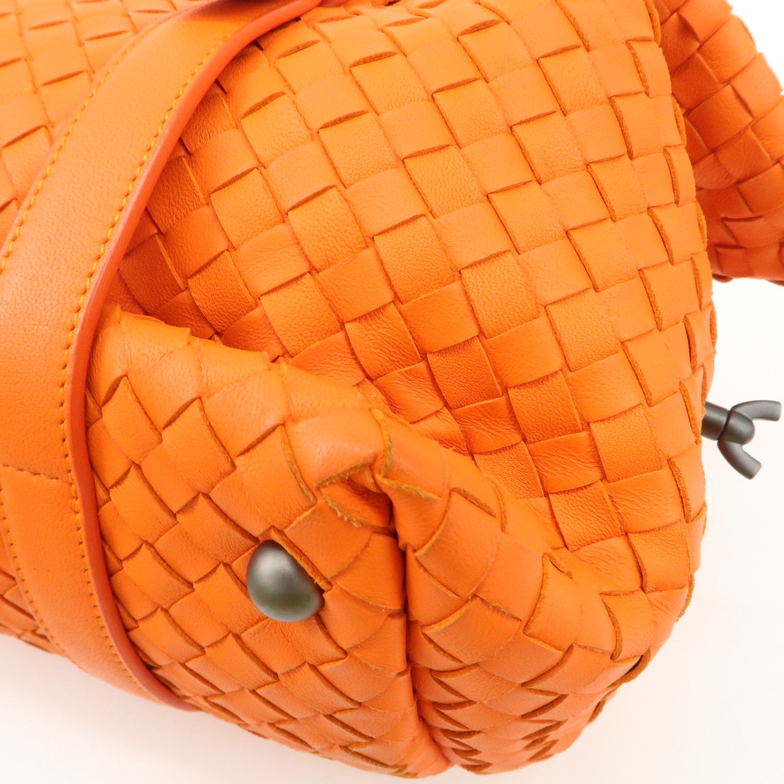 BOTTEGA VENETA Intrecciato Leather Boston Bag Hand Bag Orange