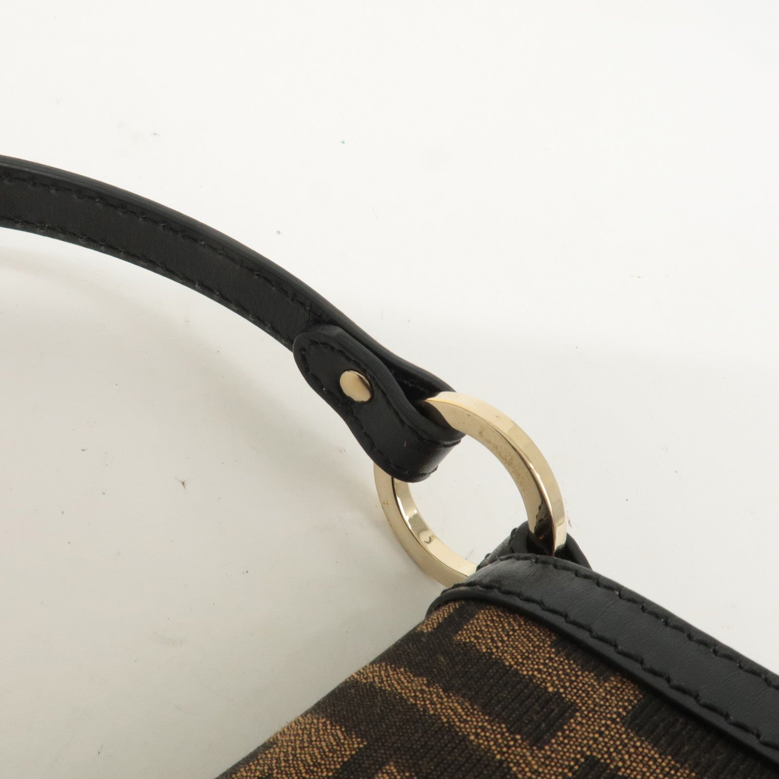 FENDI Zucca Canvas Leather Shoulder Bag Brown Black 8BR445