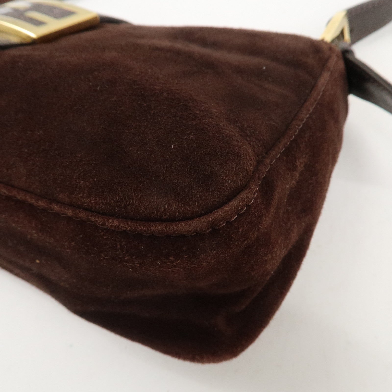 FENDI Suede Leather Shoulder Bag Dark Brown 26722 Used