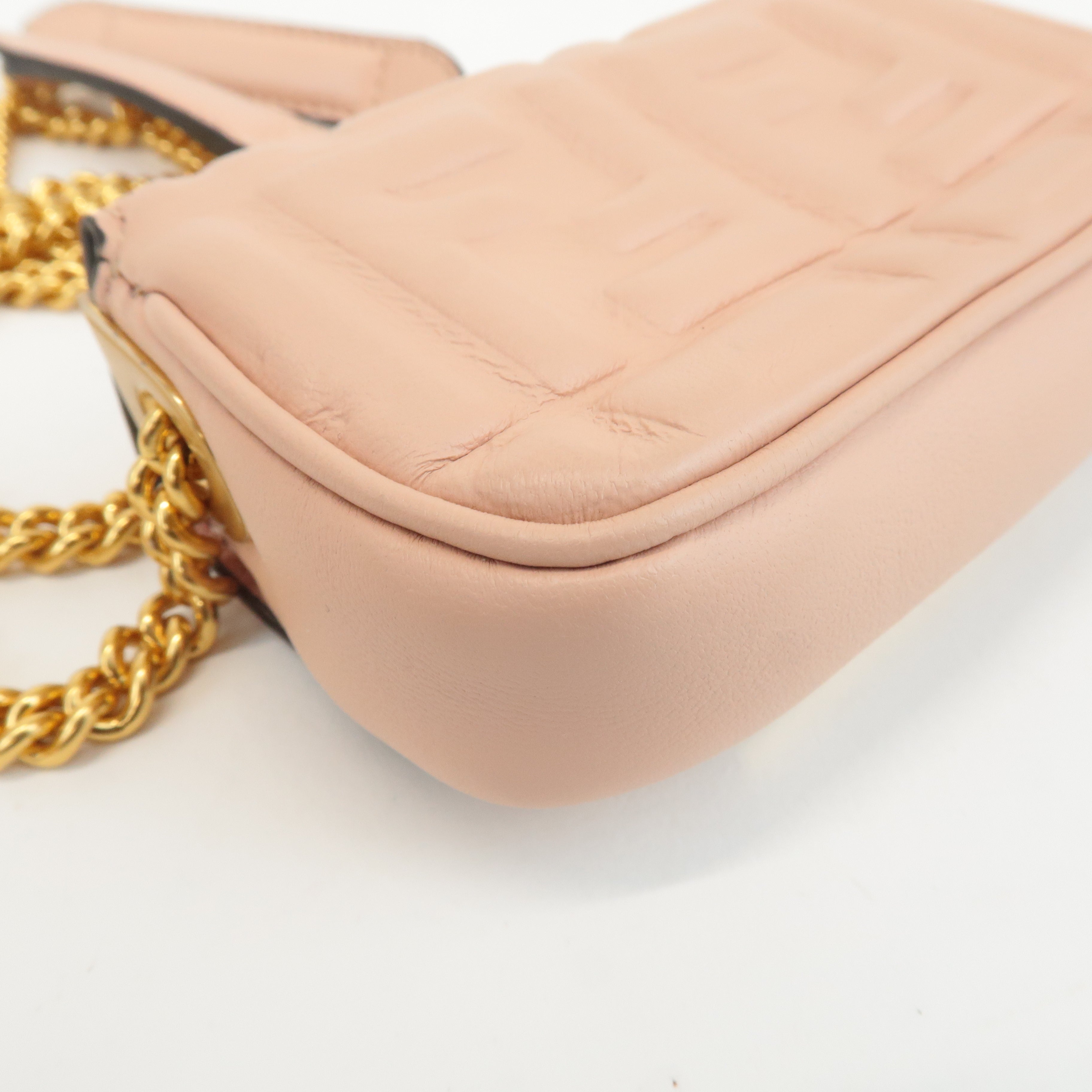 FENDI Leather Nano Baguette Chain Shoulder Bag Baby Pink 7AS143