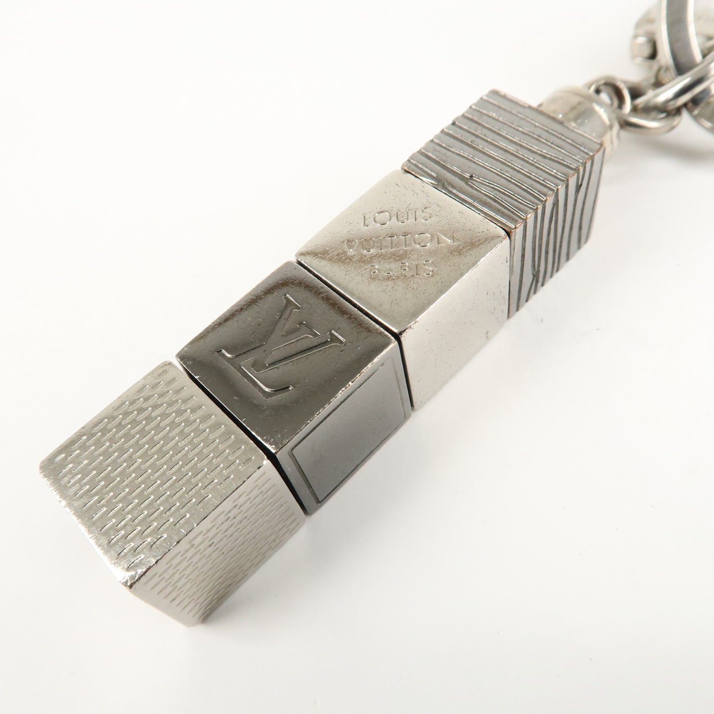 Louis Vuitton Porte Cles Cube Bag Key Charm Silver Gray M67142