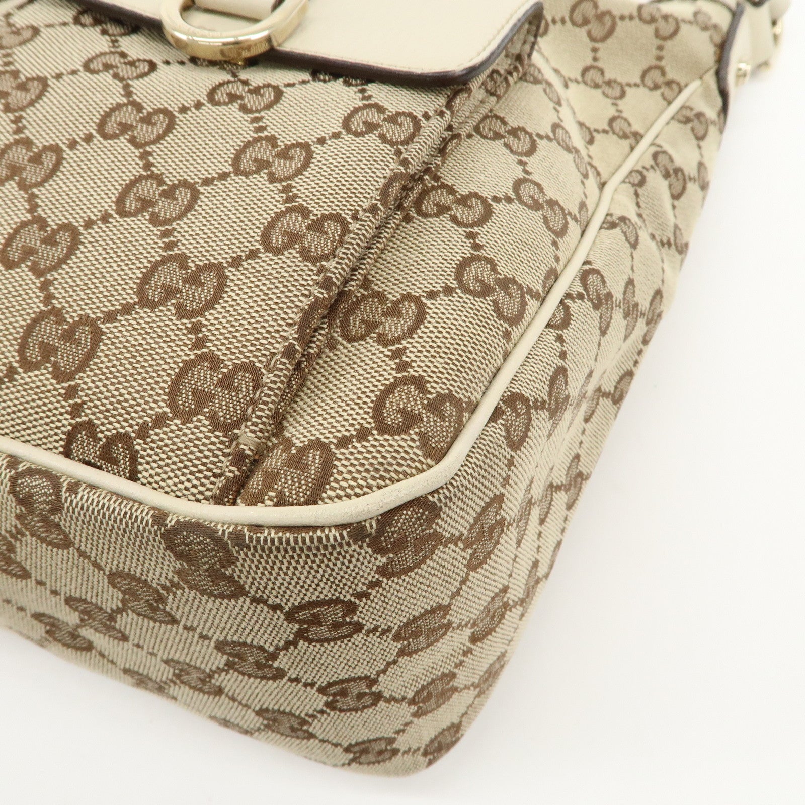 GUCCI GG Canvas Leather Shoulder Bag Beige Ivory 153025