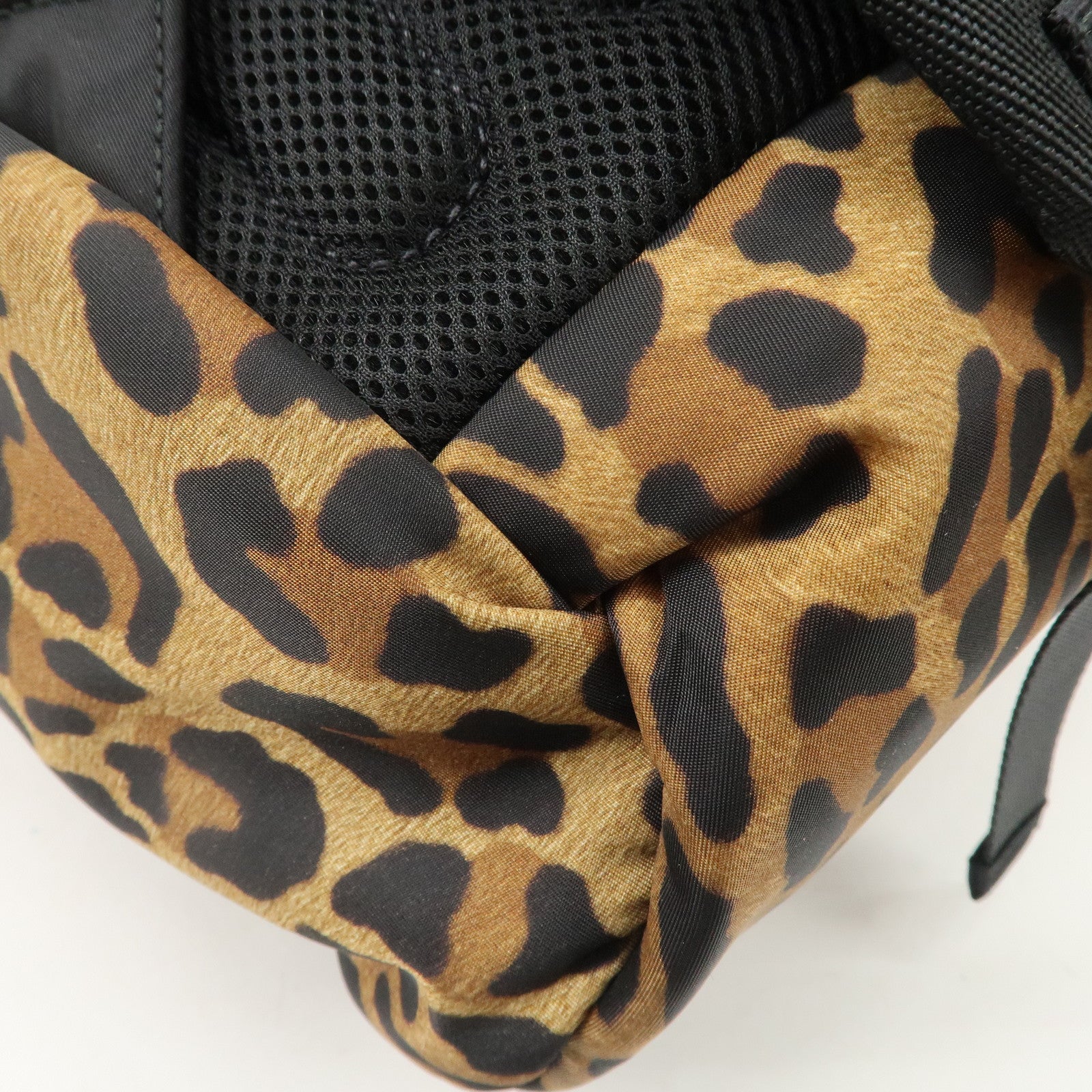 PRADA Nylon Leopard Print Back Pack Brown Black 2VZ062 Used