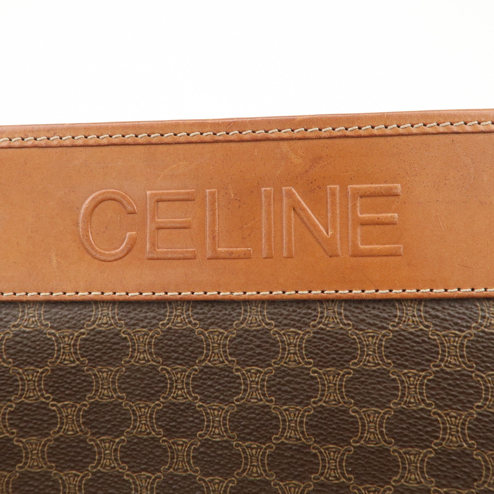 CELINE Macadam PVC Leather Clutch Bag Second Bag Brown