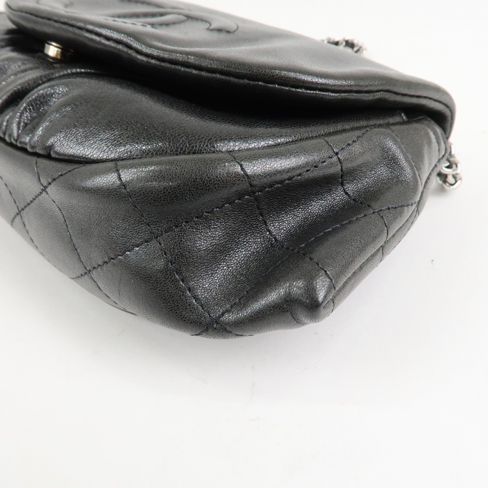 CHANEL COCO Mark Lamb Skin Half Moon Chain Shoulder Bag A40033 Used