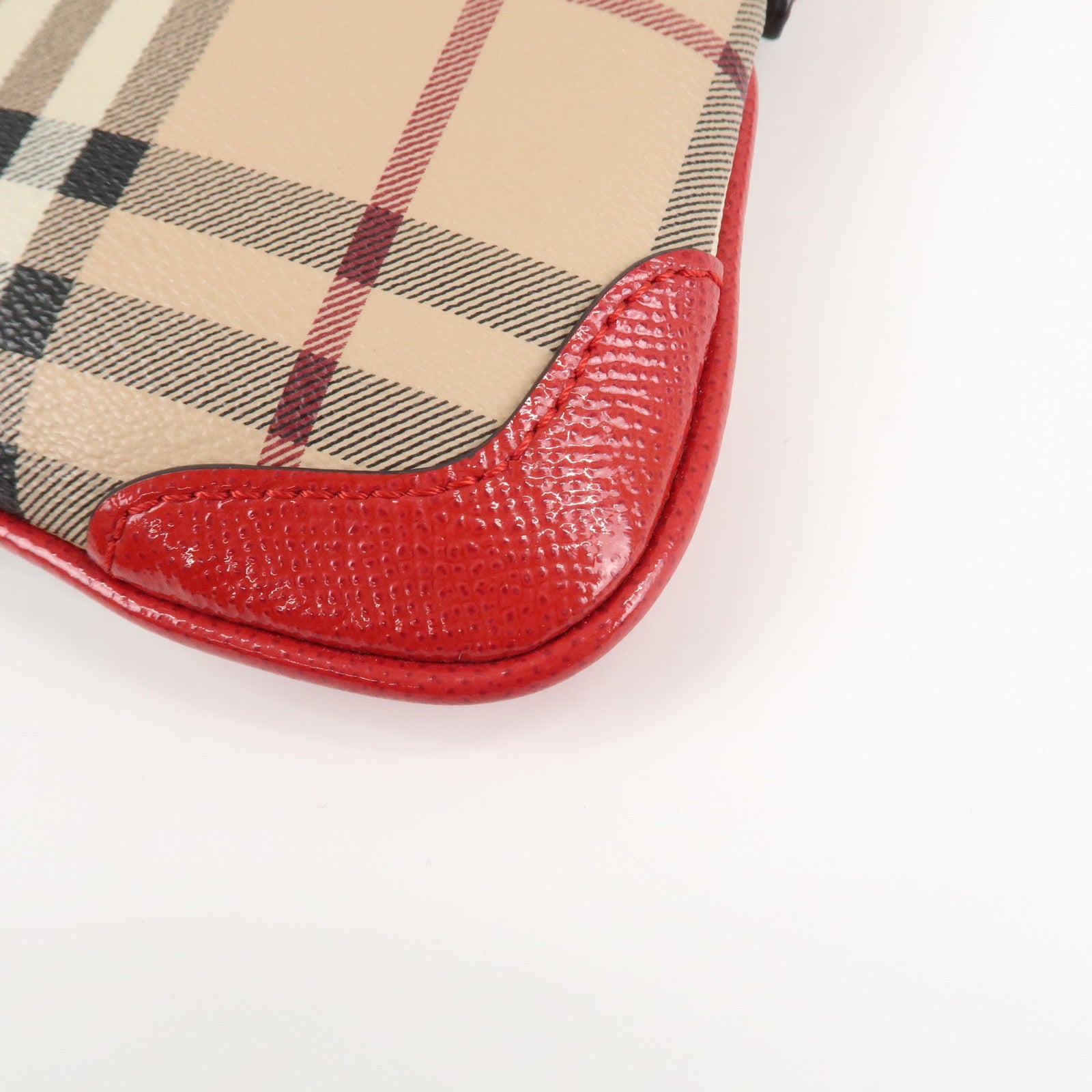 BURBERRY PVC Leather Nova Plaid Shoulder Bag Beige Red Used