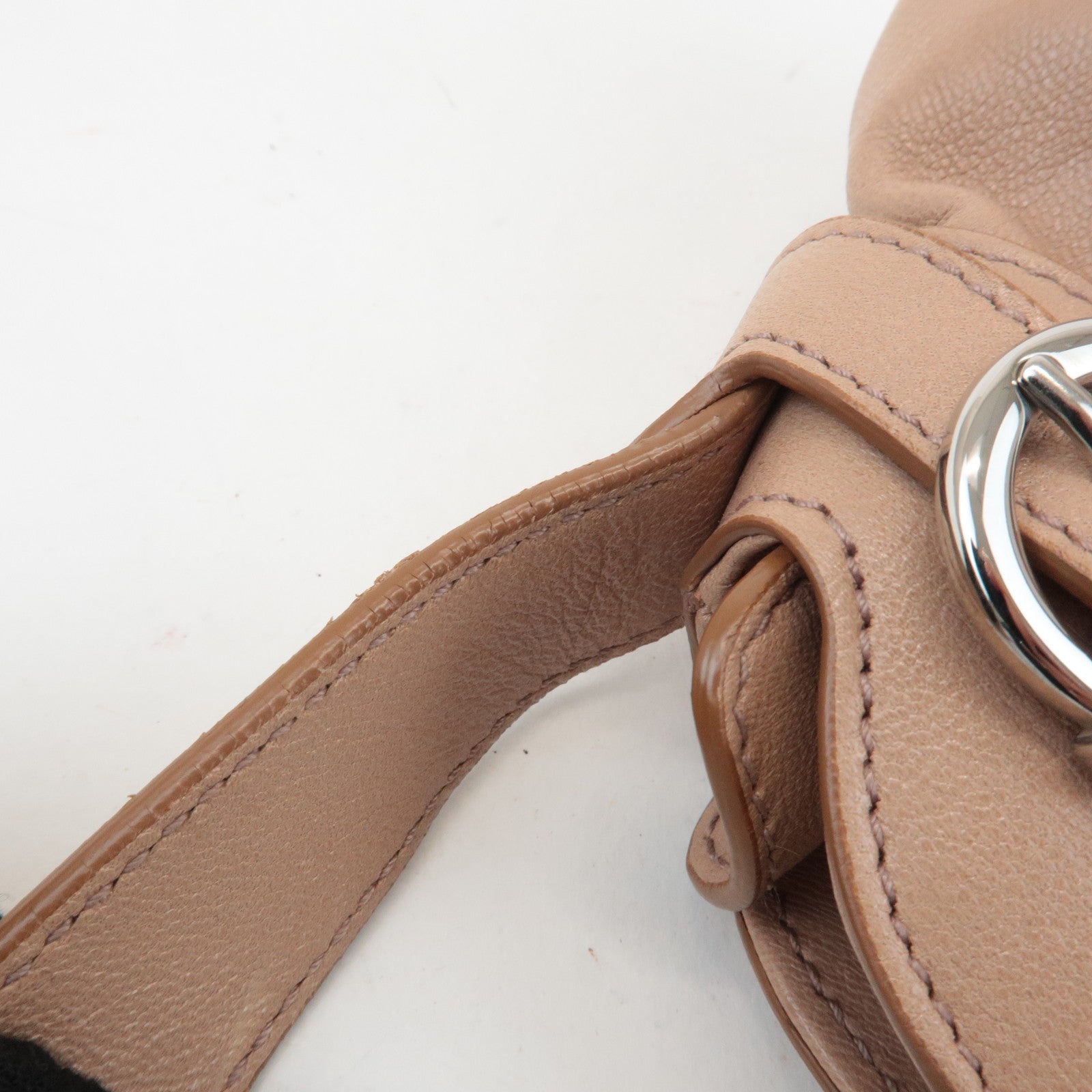 Ferragamo Gancini Leather Shoulder Bag Beige Silver Hardware Used