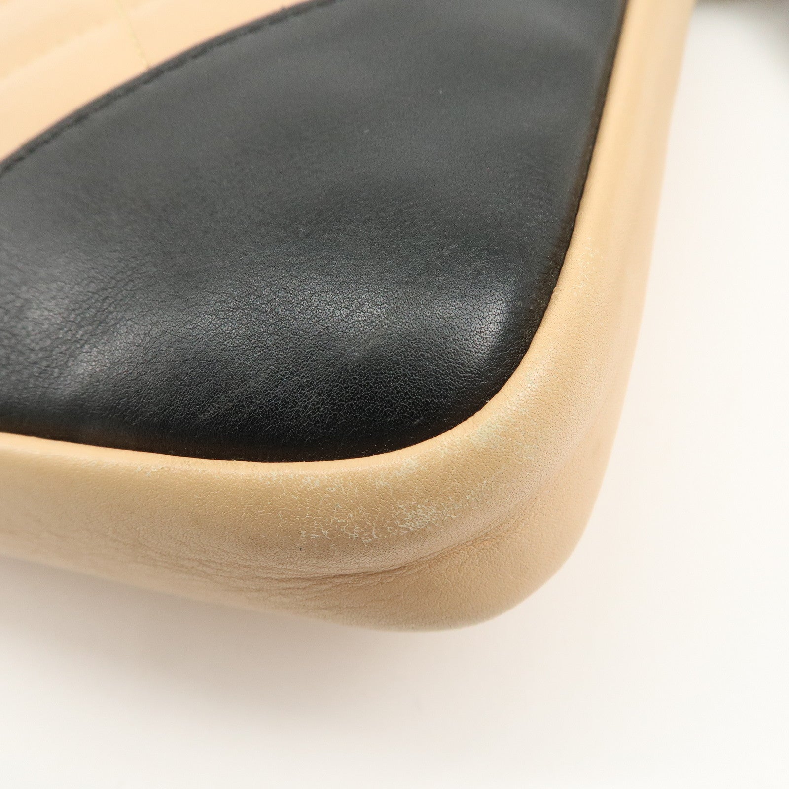 CHANEL Cambon Line Lambskin Shoulder Bag Beige Black A25178 Used