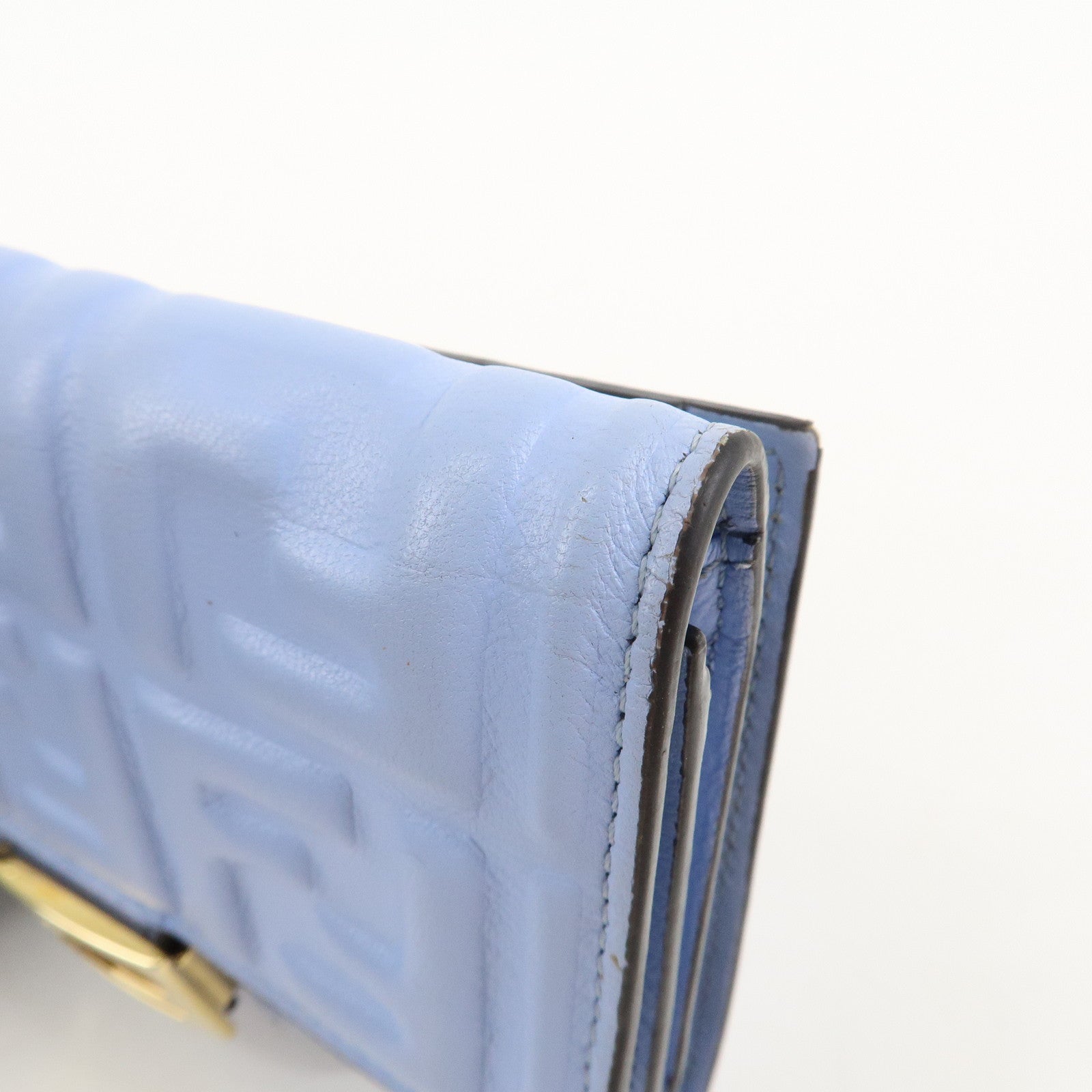 FENDI Leather Embossed Bi-fold Wallet Light Blue 8M0419