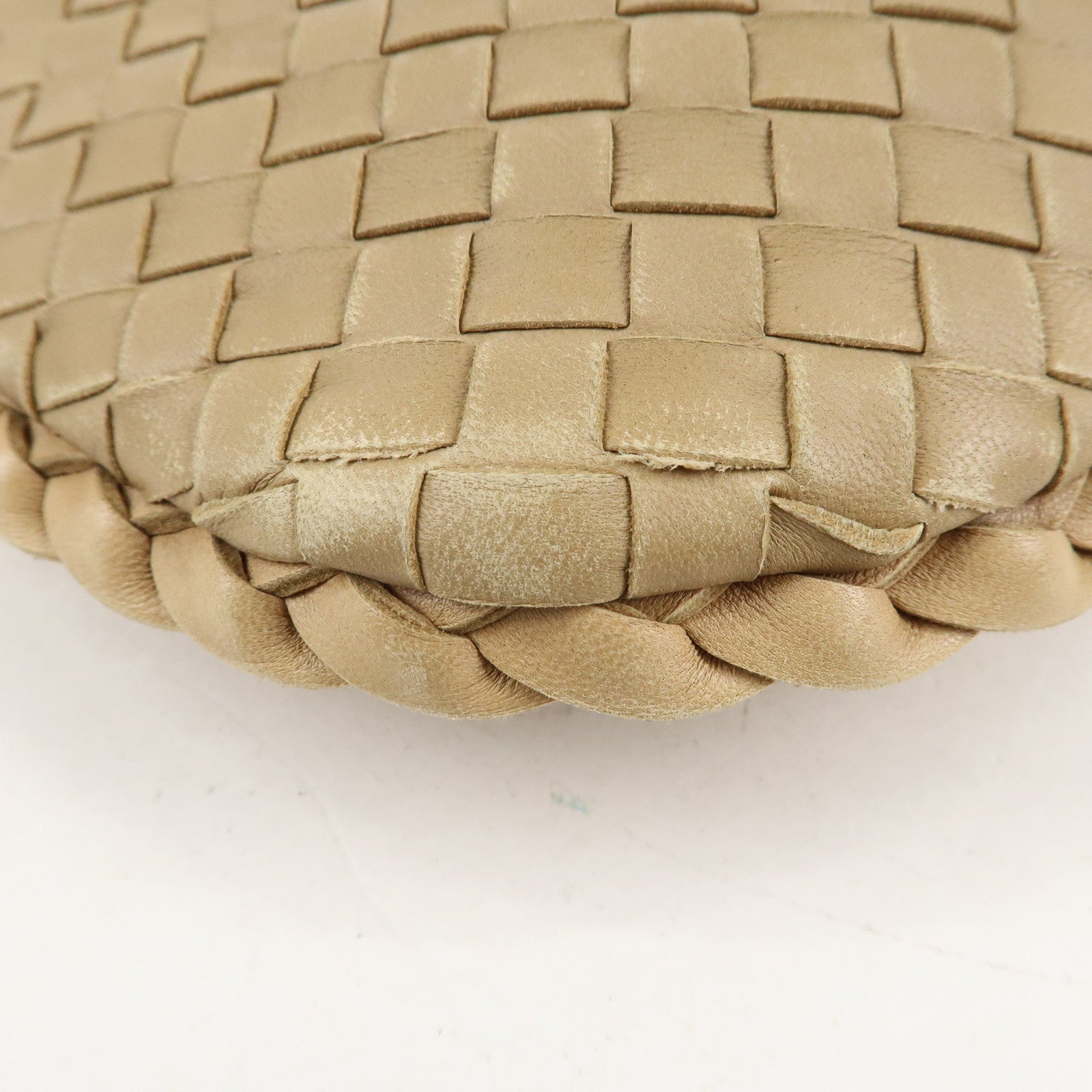 BOTTEGA VENETA Hobo Intrecciato Leather Shoulder Bag Beige 115653 Used