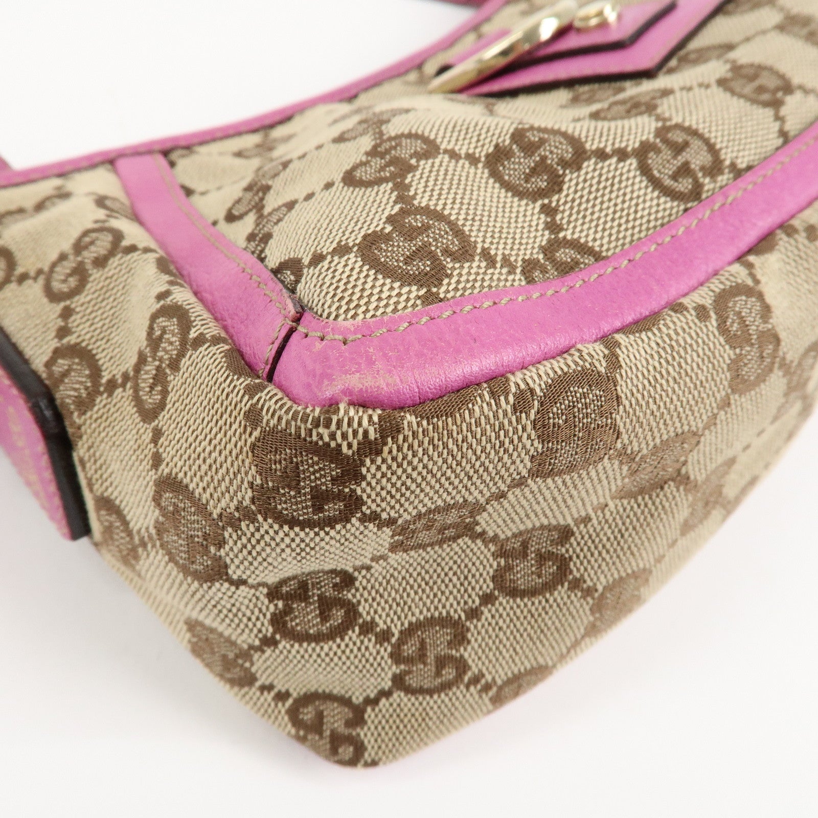 GUCCI Abbey GG Canvas Leather Shoulder Bag Pink Beige 130939