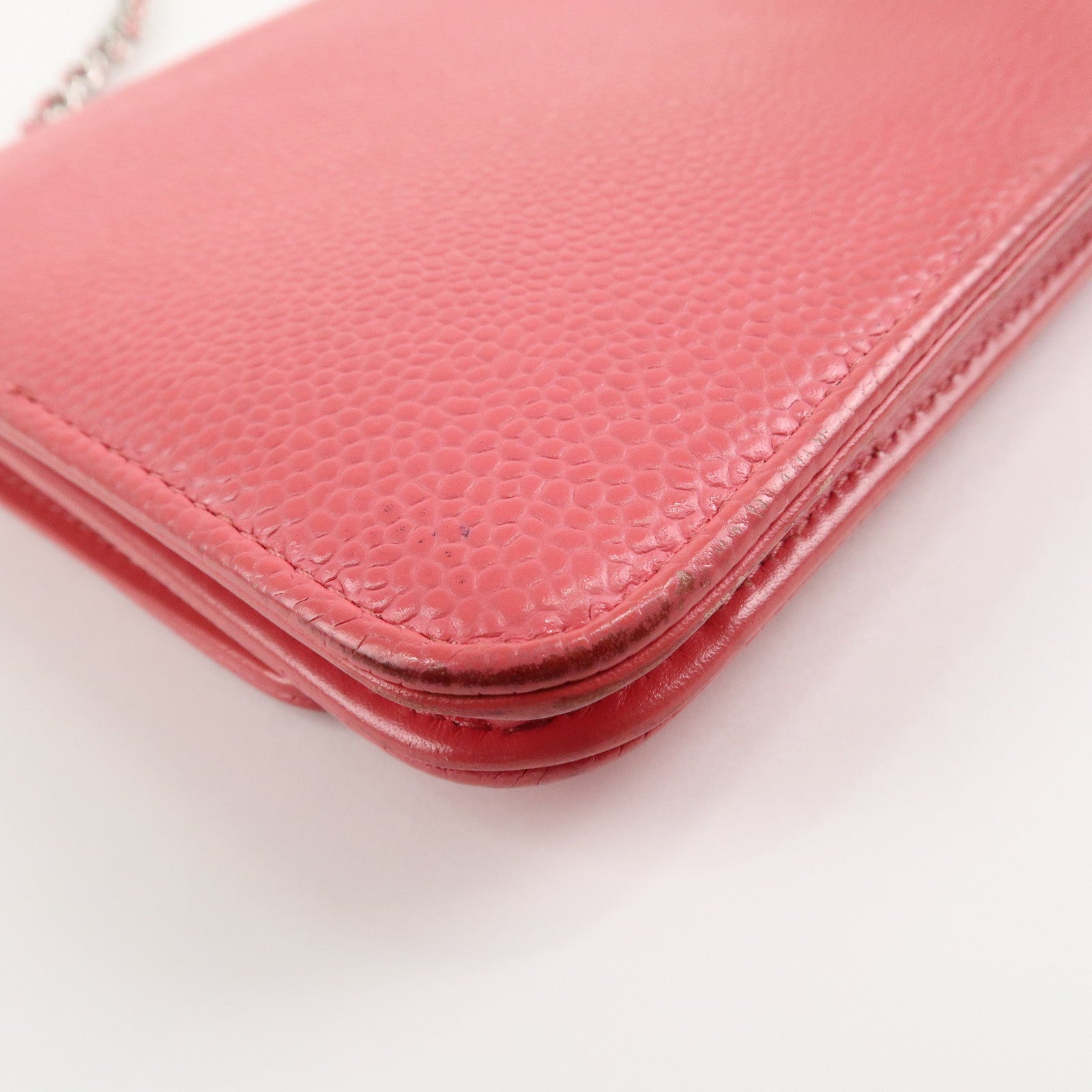 CHANEL COCO Mark Caviar Skin Chain Wallet WOC A48654 Pink Used