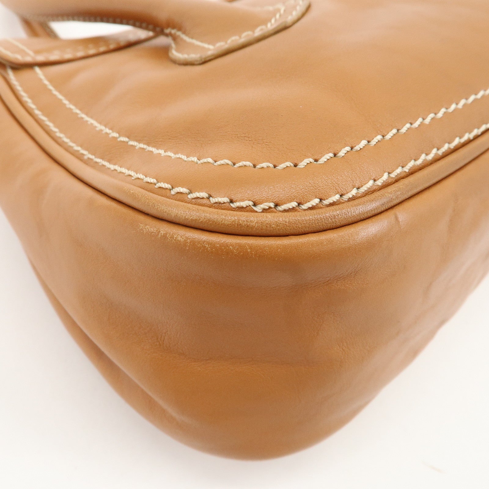 CELINE Leather Large Chouquette Shoulder Bag Light Brown Used