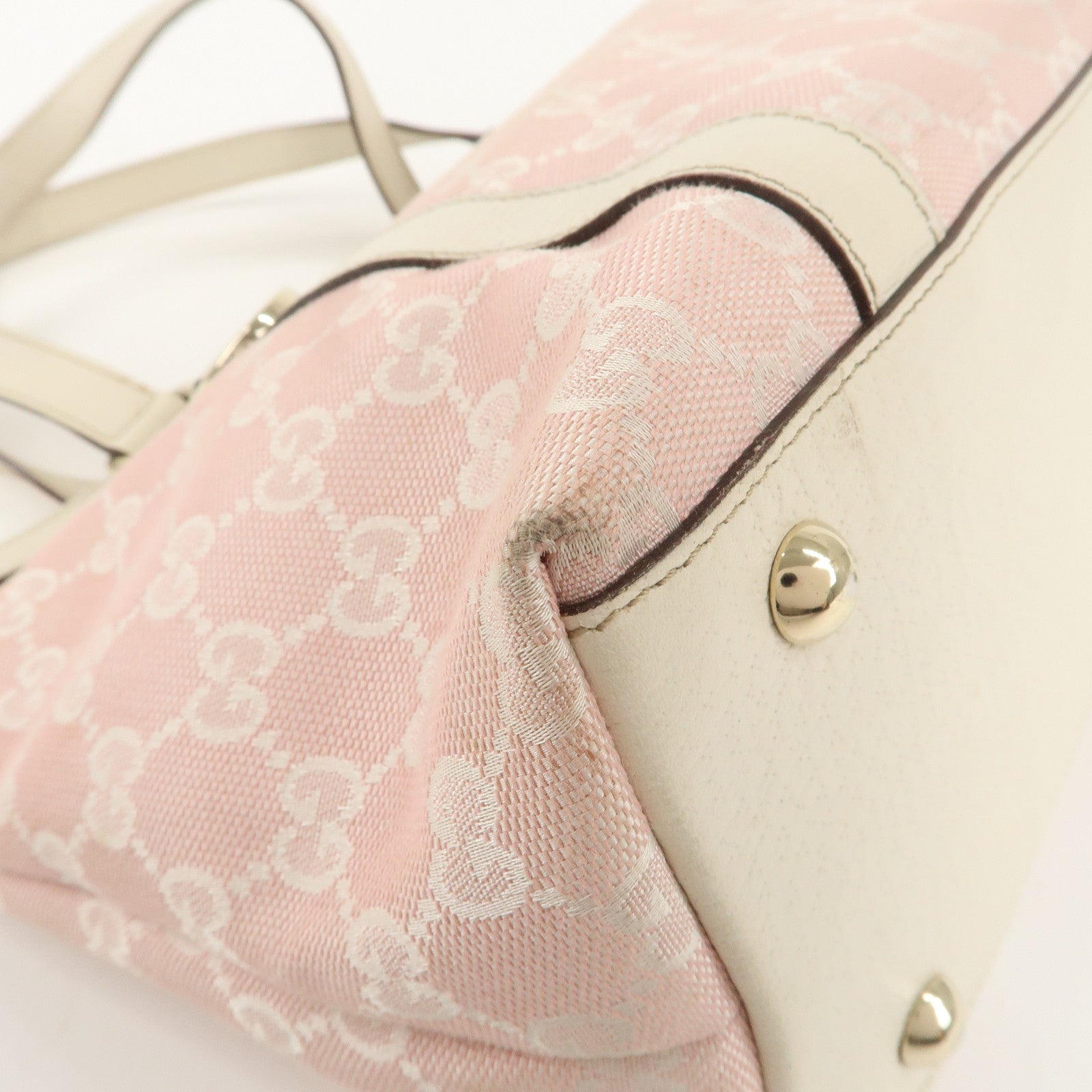 GUCCI Abbey GG Canvas Leather Tote Bag Pink Ivory 141470