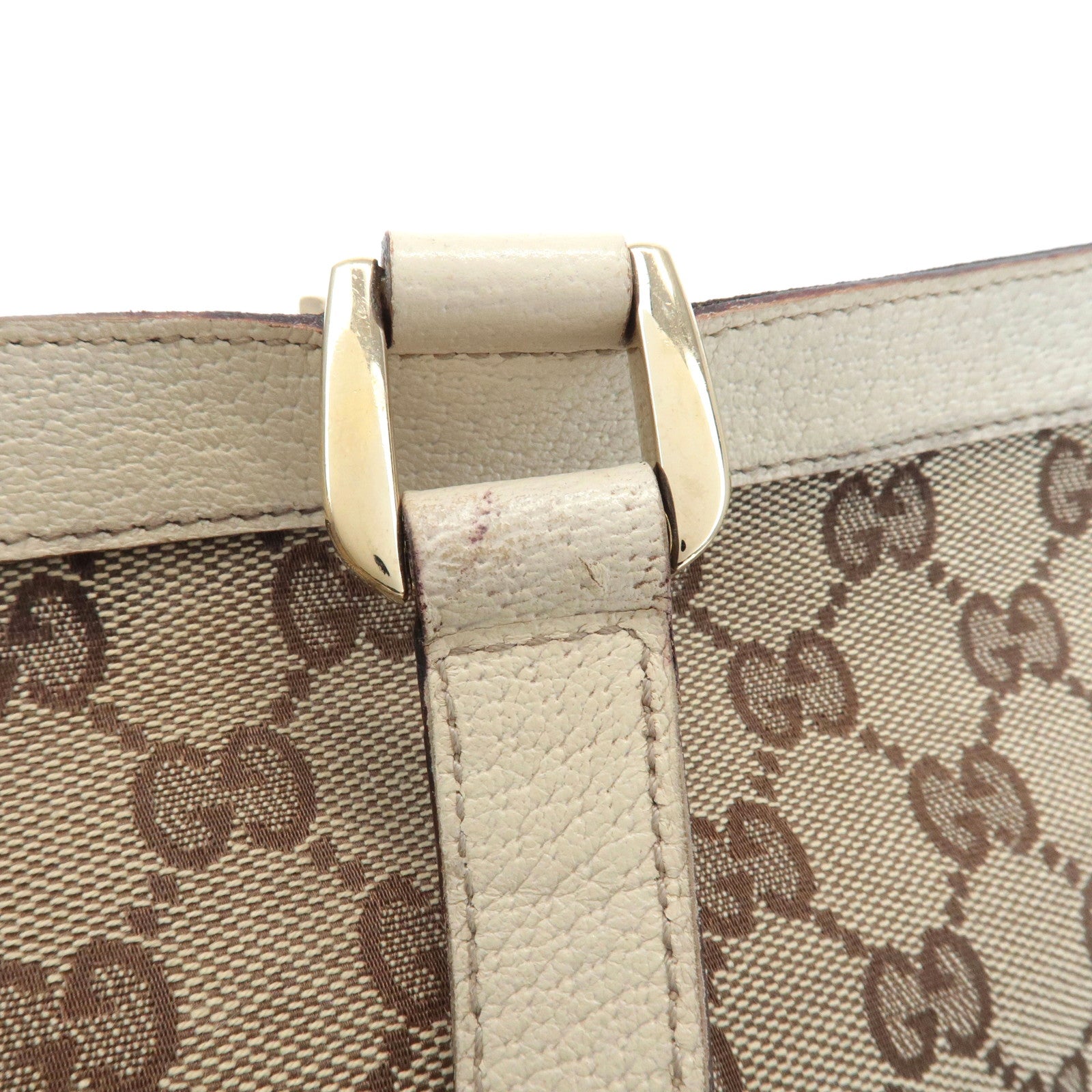 GUCCI Abbey Line GG Canvas Leather Tote Bag Beige 141472