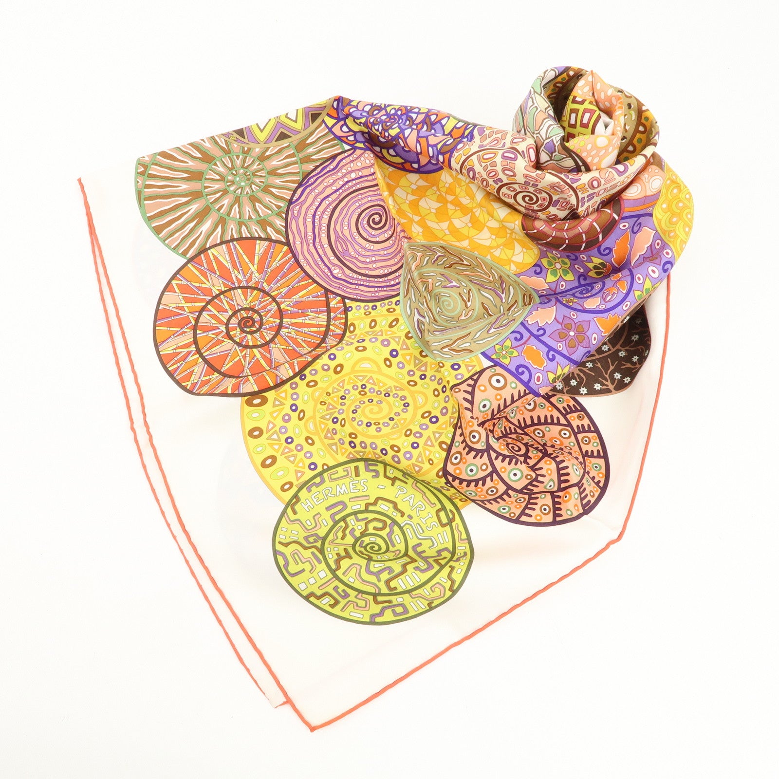 HERMES 100% Silk Carre 90 Reves d'Escargots Scarf Multi Color Used