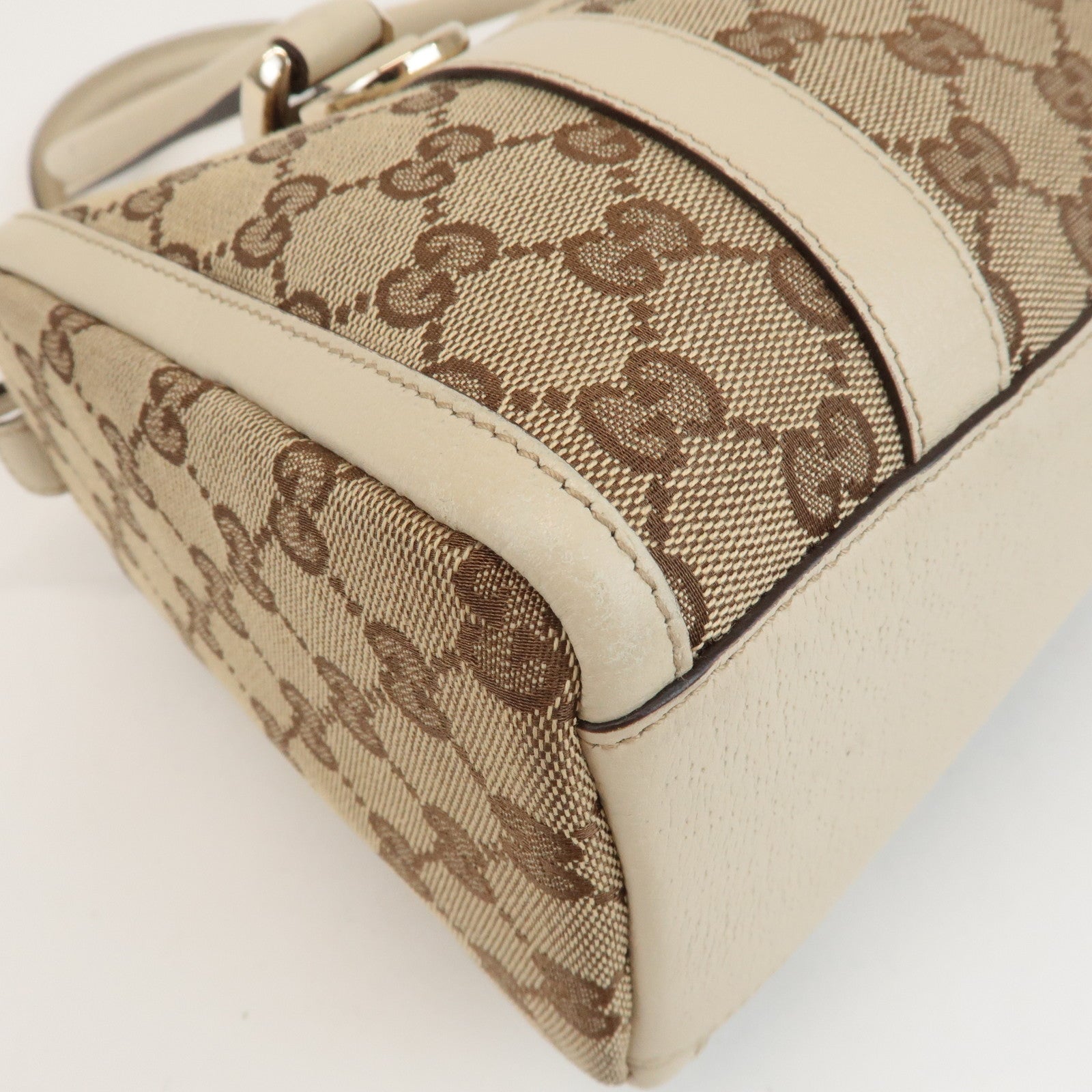 GUCCI Abbey GG Canvas Leather Hand Bag Beige Ivory 130942