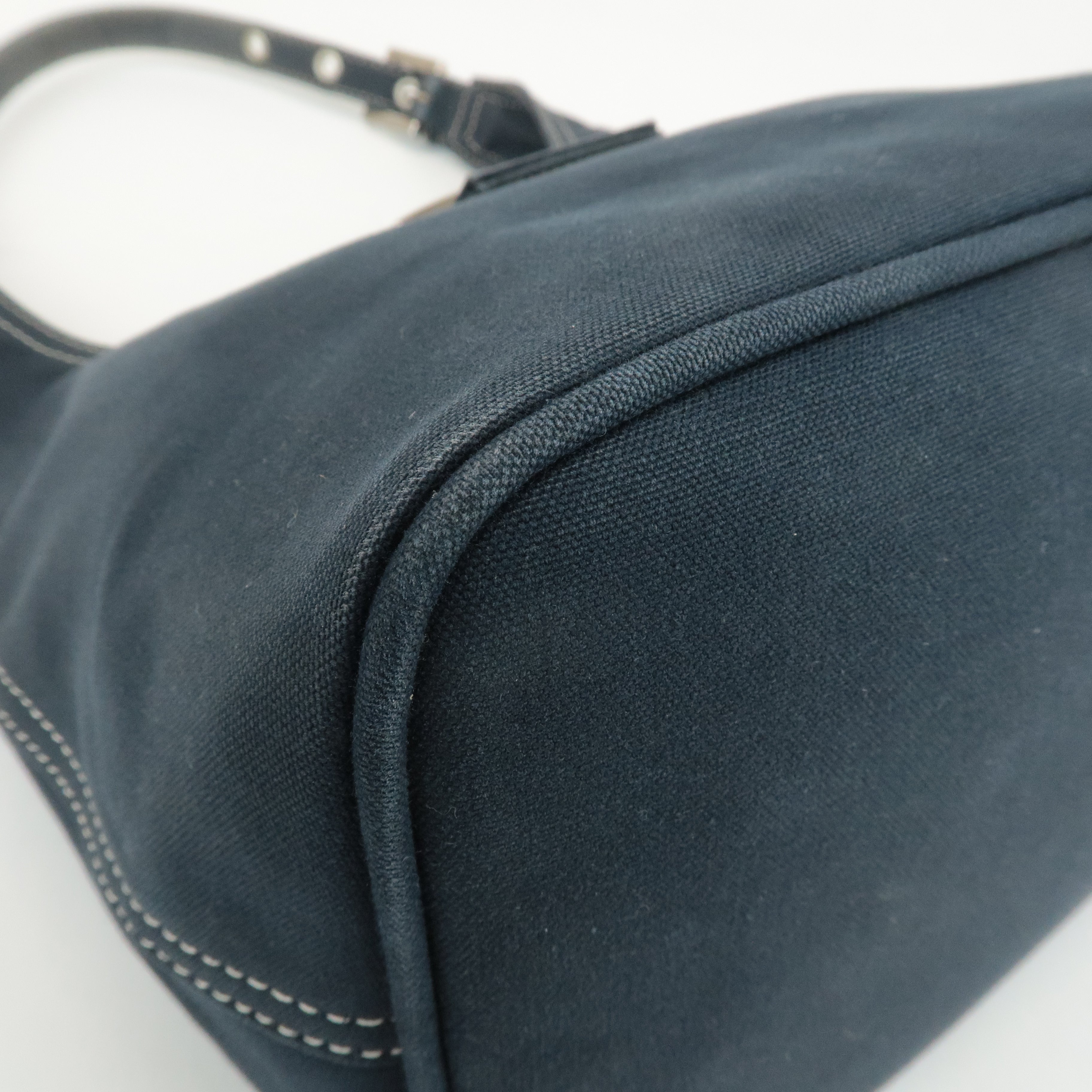 FENDI Canvas Leather One Shoulder Bag Hand Bag Navy Silver