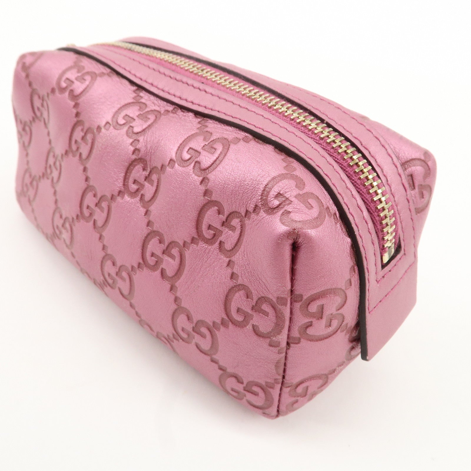 GUCCI Guccissima Leather Cosmetic Pouch Purse Metallic Pink 153228