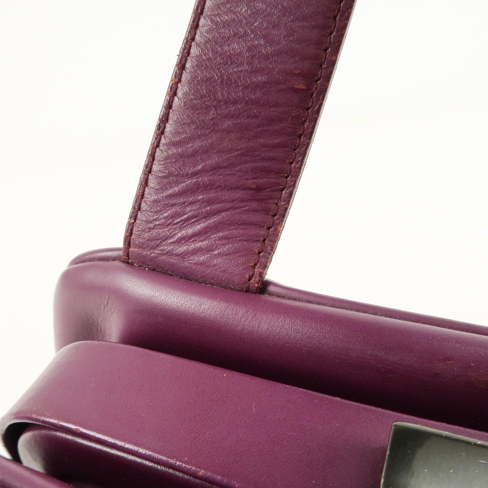 PRADA Leather Tote Bag Hand Bag Purple Antique Black HDW Used