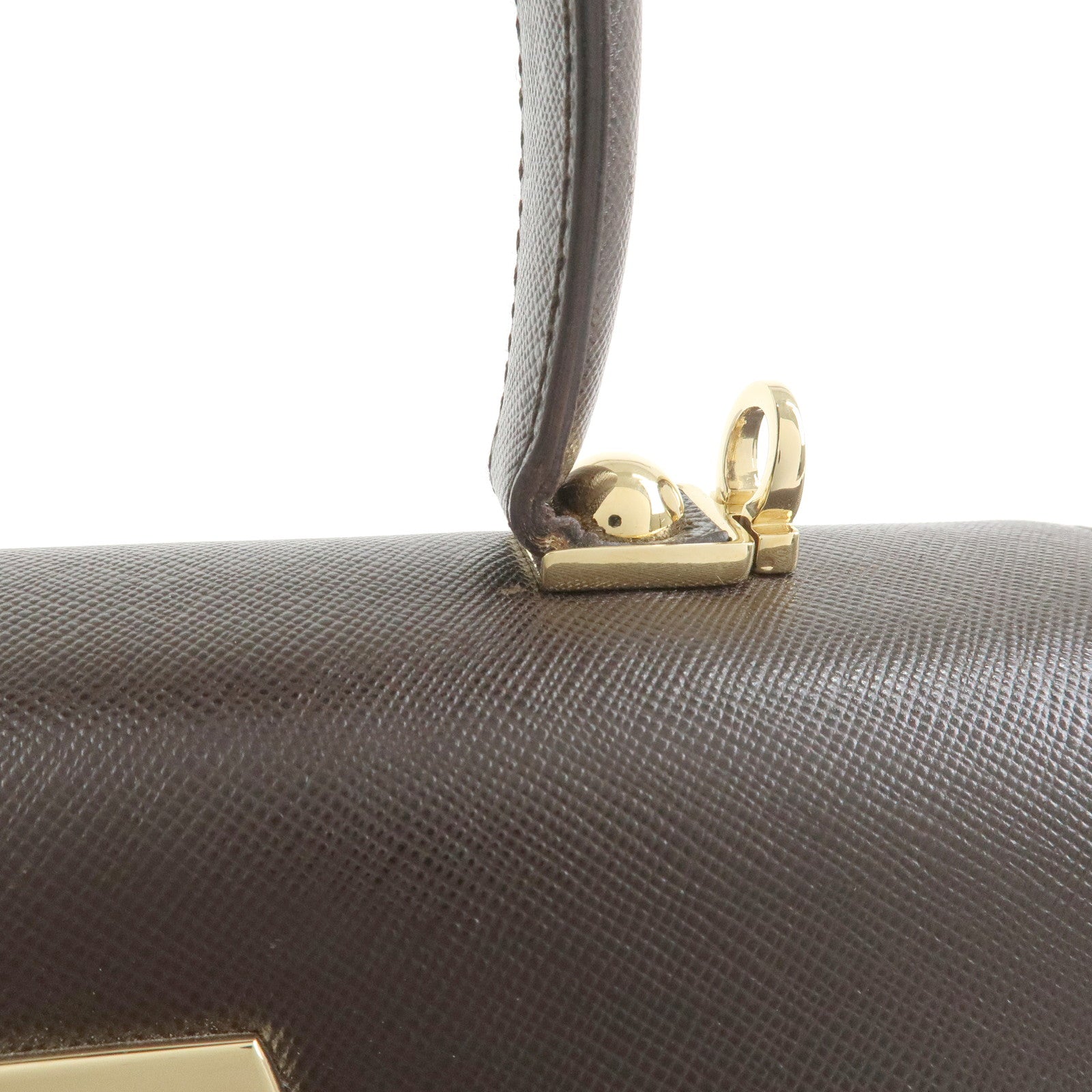 Ferragamo Gancini Leather 2Way Bag Hand Bag Shoulder Bag Dark Brown