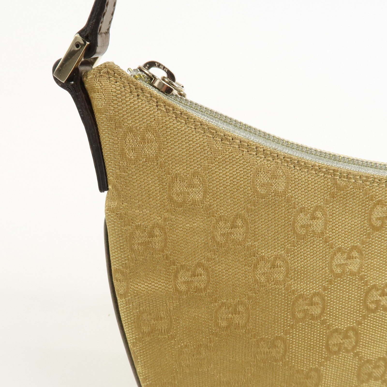 GUCCI GG Canvas Leather Shoulder Bag Hand Bag Gold 005・0813