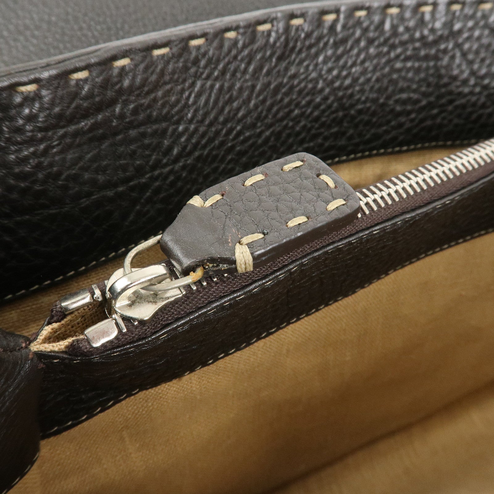 FENDI Selleria Leather Hand Bag Shoulder Bag Brown 8BR656