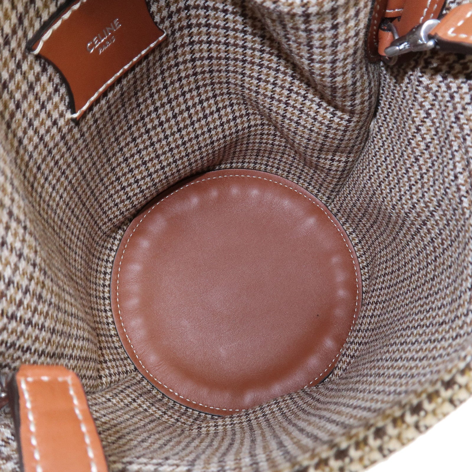 CELINE Big Bag Canvas Wool Leather 2WAY Hand Bag Nano Bucket Brown