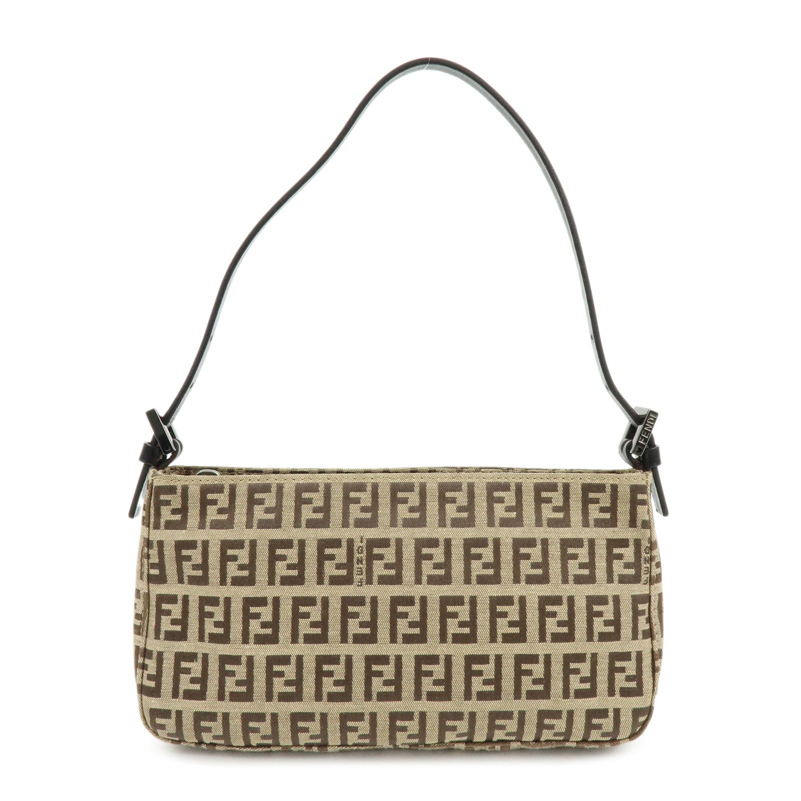 FENDI Zucchino Canvas Leather Hand Bag Brown Beige 8BR041