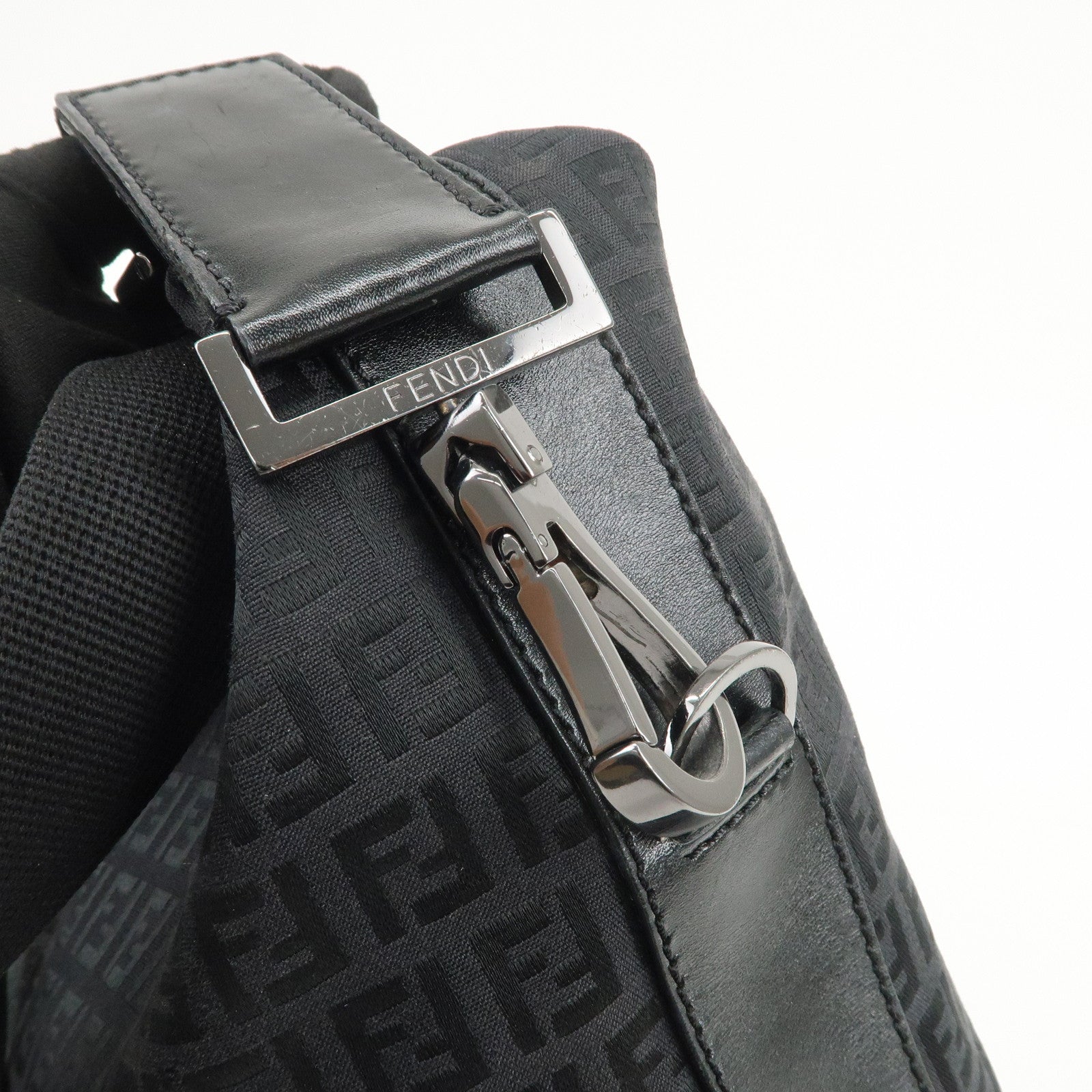 FENDI Zucchino Canvas Leather Shoulder Bag Hand Bag Black 7VA003