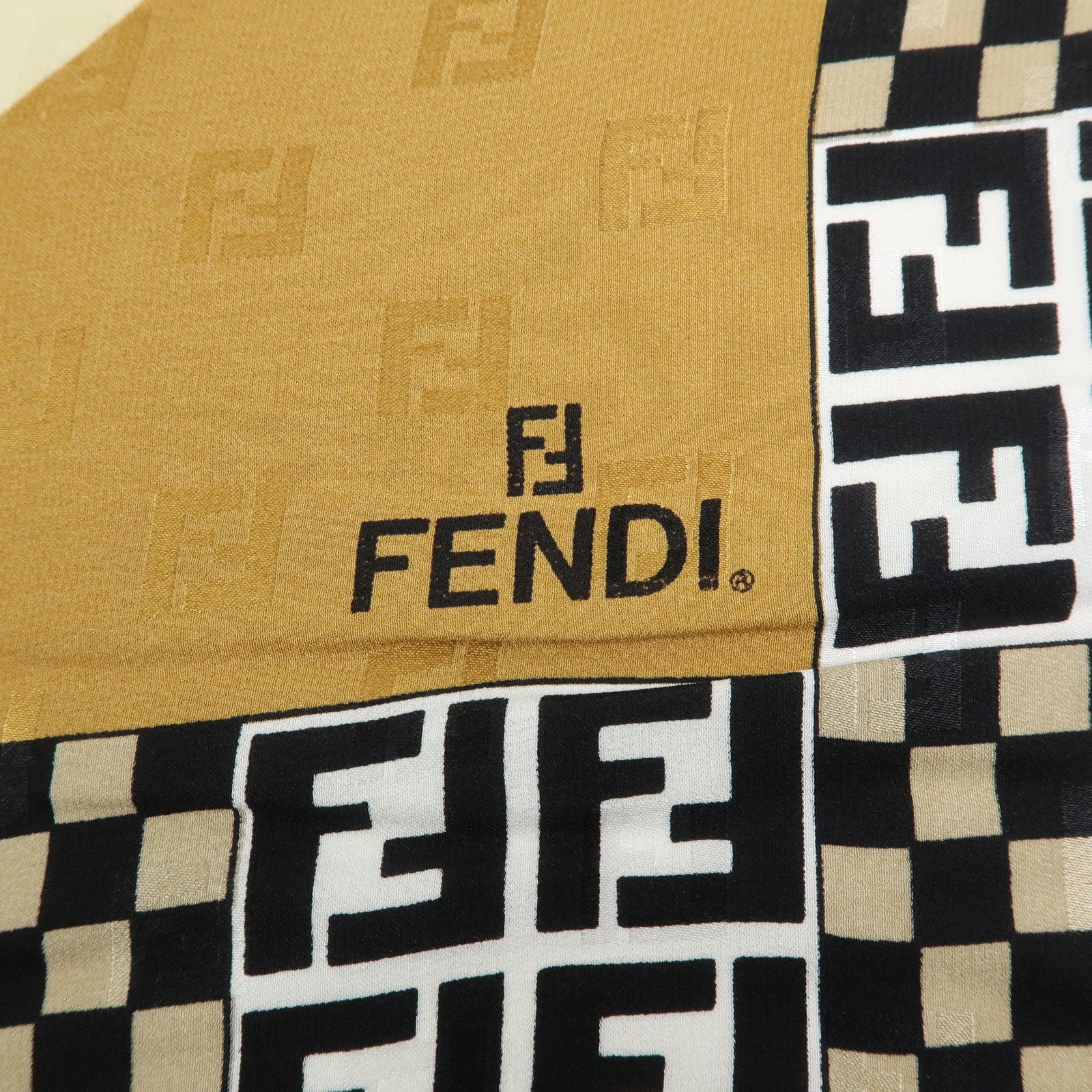 FENDI Zucca Silk 100% Scarf Black Beige Brown