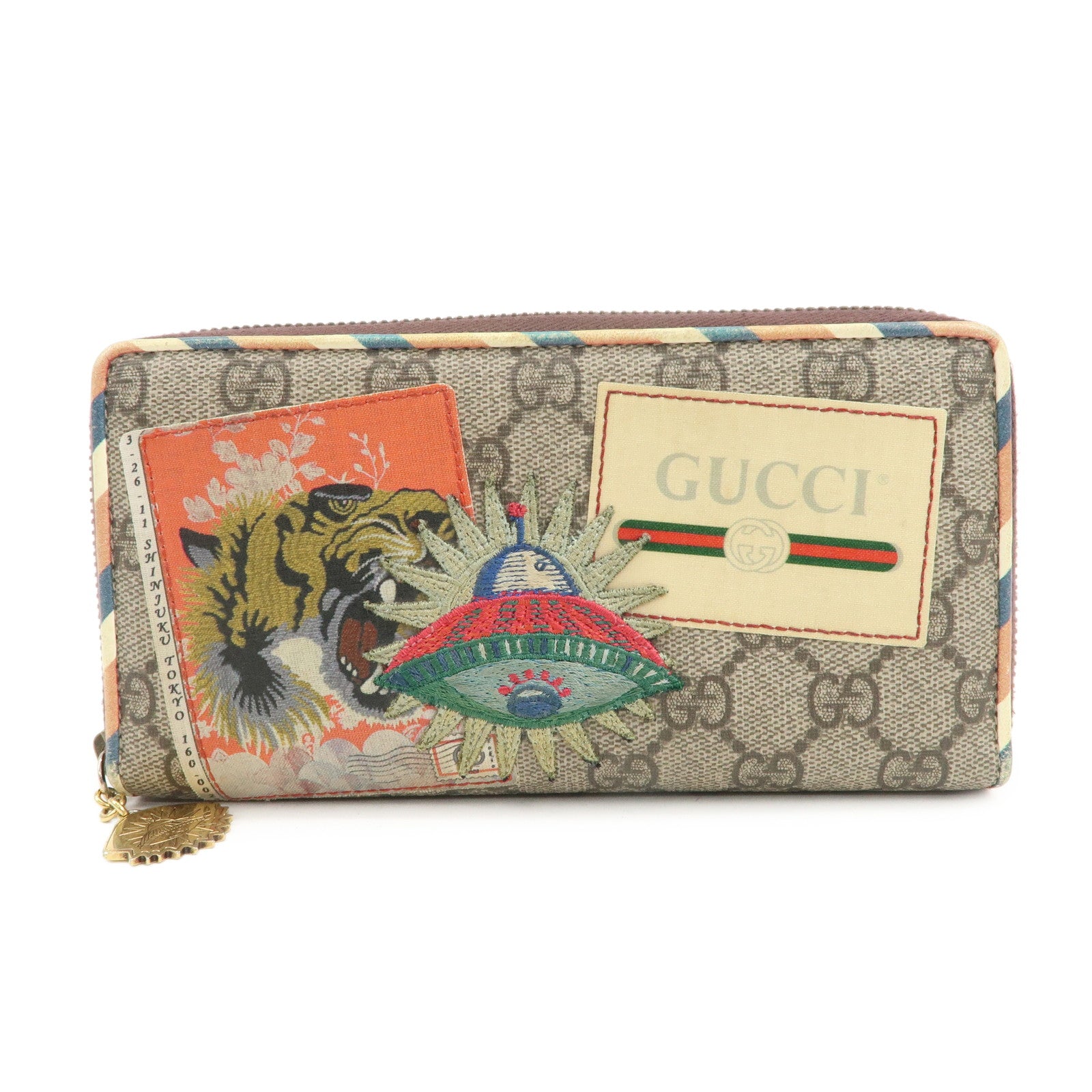 GUCCI GG Supreme Courier Round Zippy Long Wallet Beige 473909