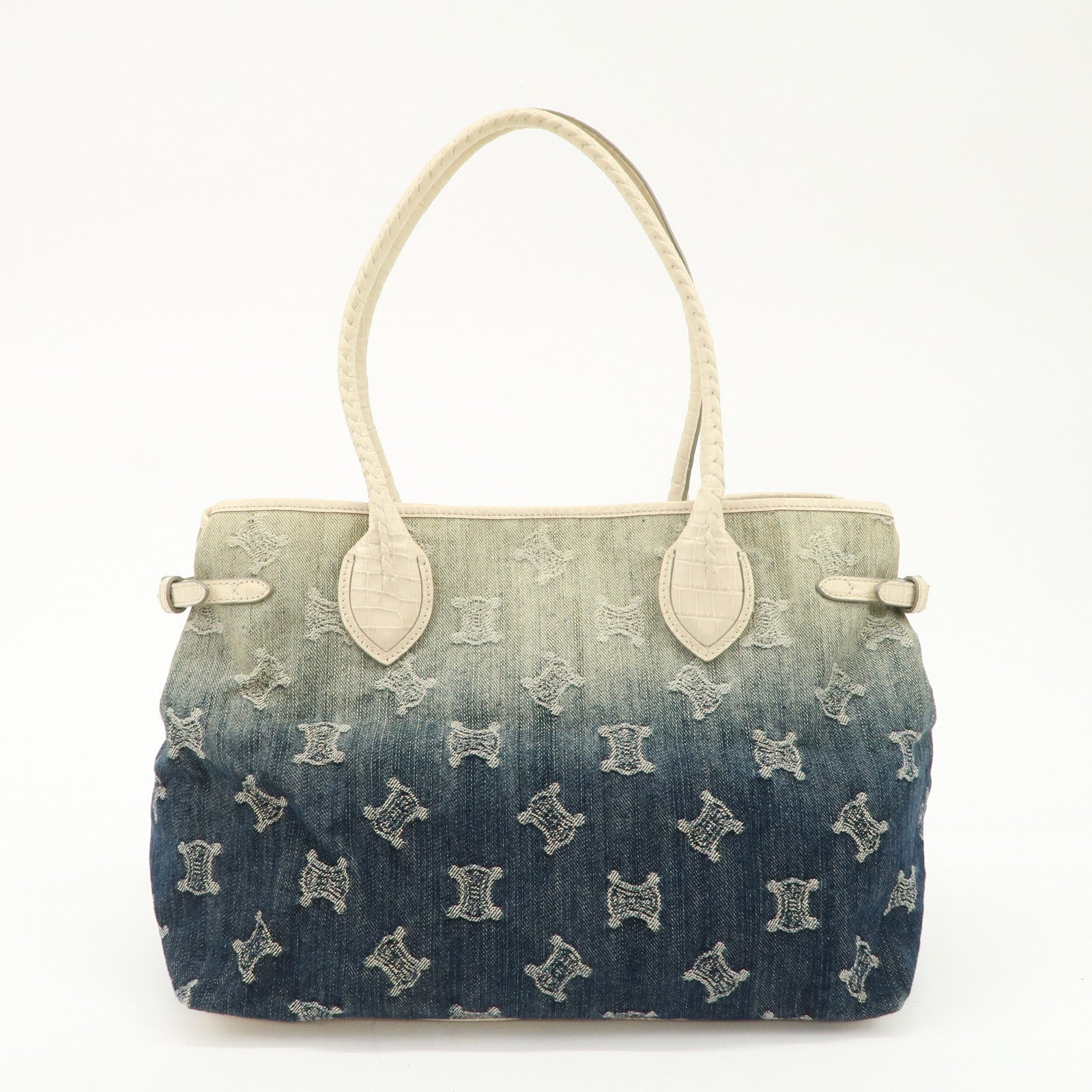 CELINE Macadam Denim Leather Tote Bag Indigo Blue Ivory