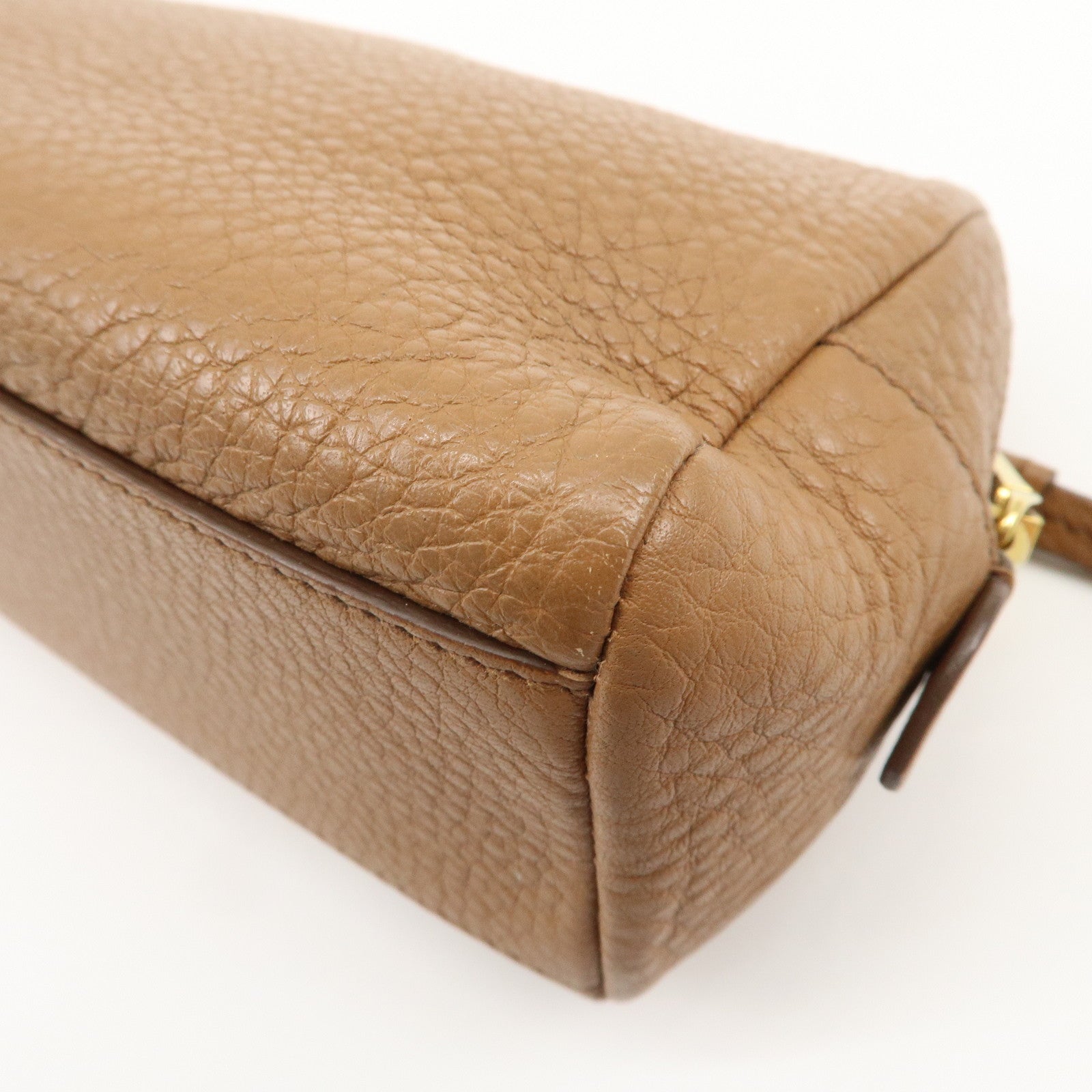 PRADA Logo Leather Pouch Cosmetic Pouch Camel