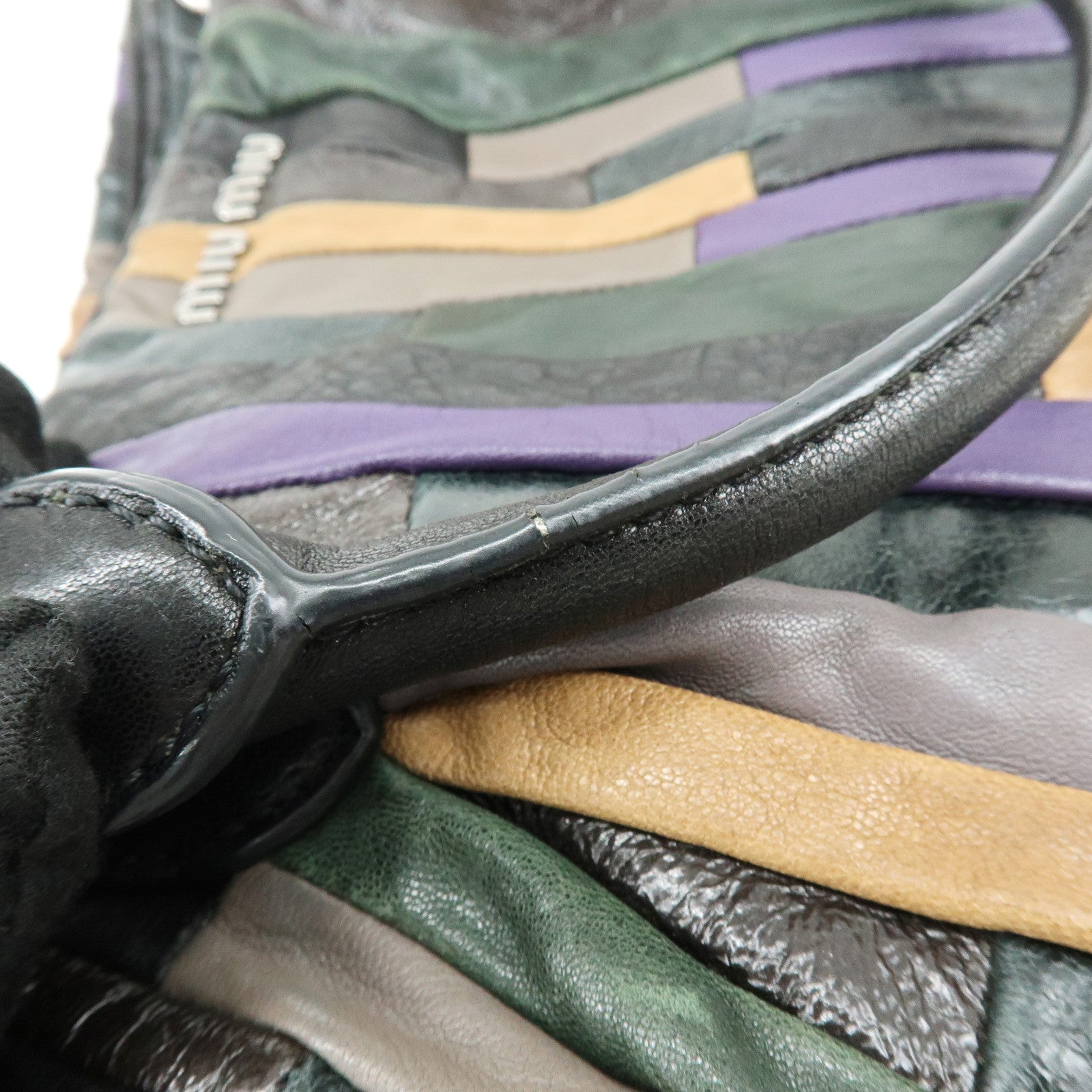 MIU MIU Logo Leather Hand Bag Shoulder Bag Black Purple Green