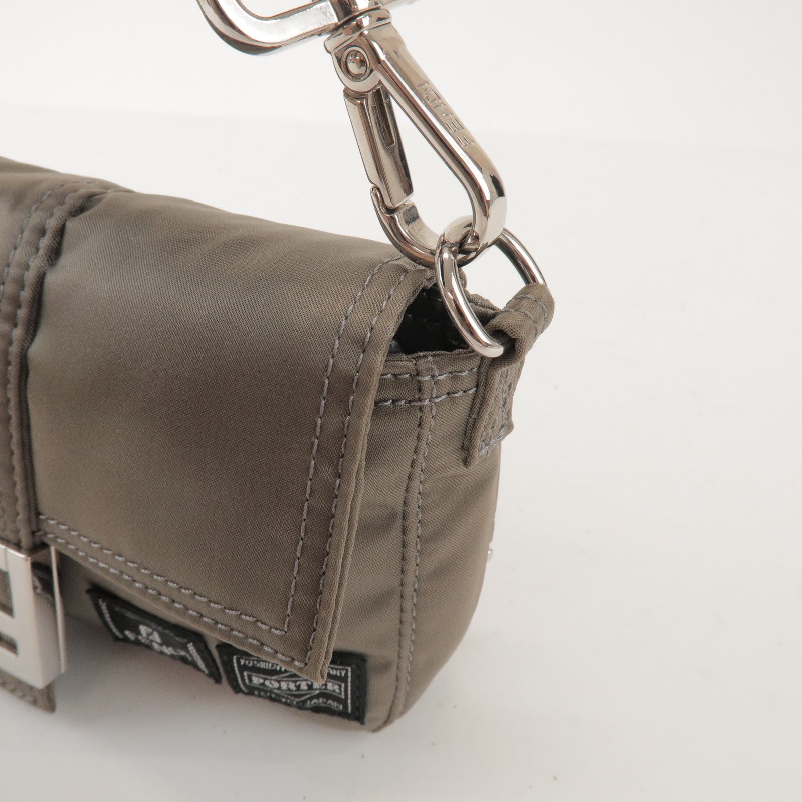 FENDI × PORTER Nylon Leather Baguette Mini 2WAY Bag Grey 7AS138