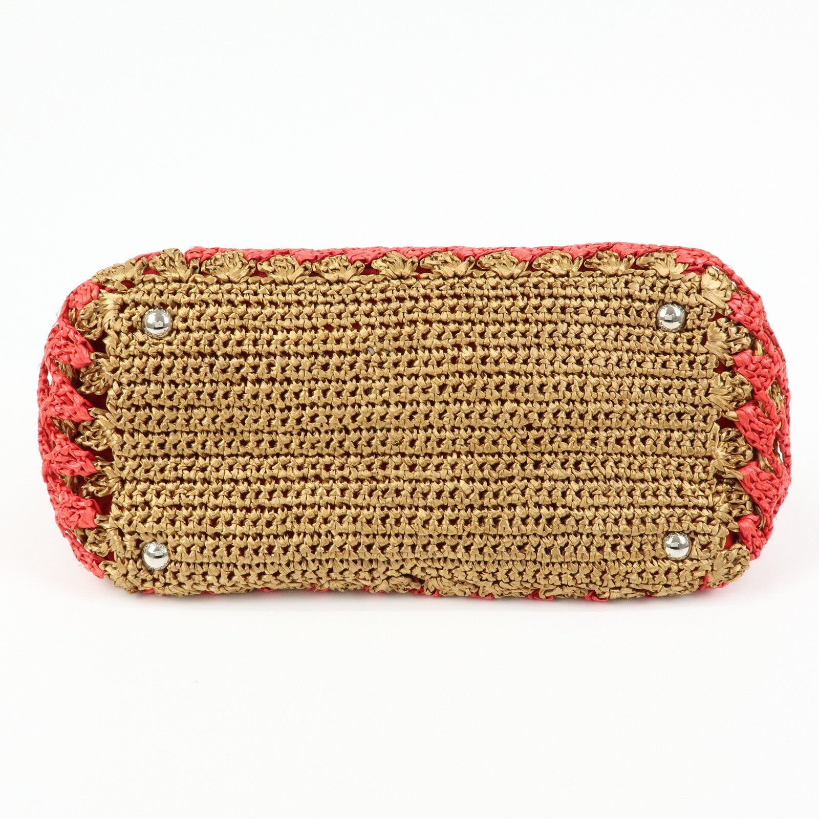 PRADA Triangle Logo Raffia 2Way Bag Hand Bag Shoulder Bag Red Brown